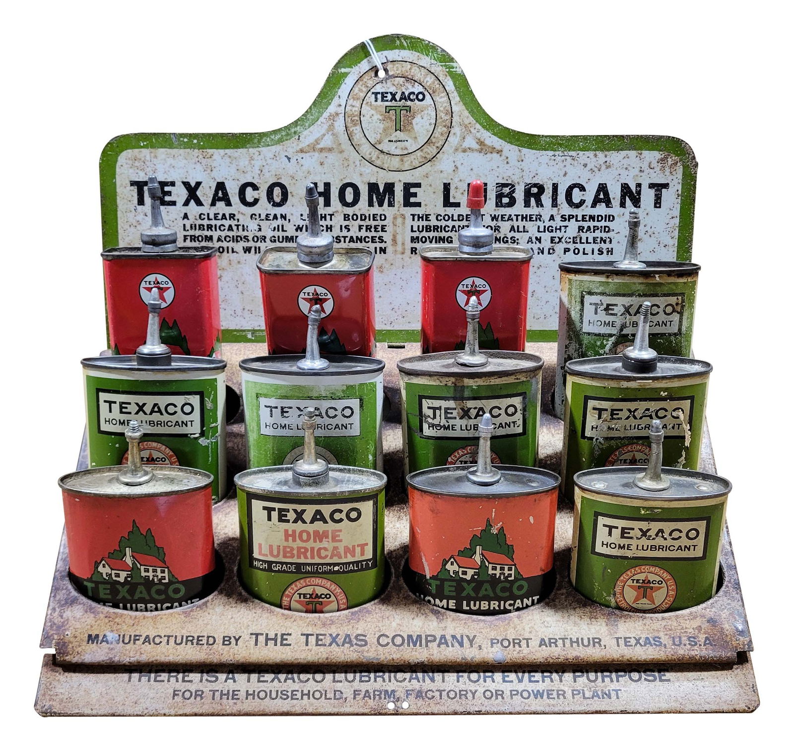 Texaco Home Lubricant Tin Litho Handy Oiler Display w/ 12 Handy Oilers (1 of 3)