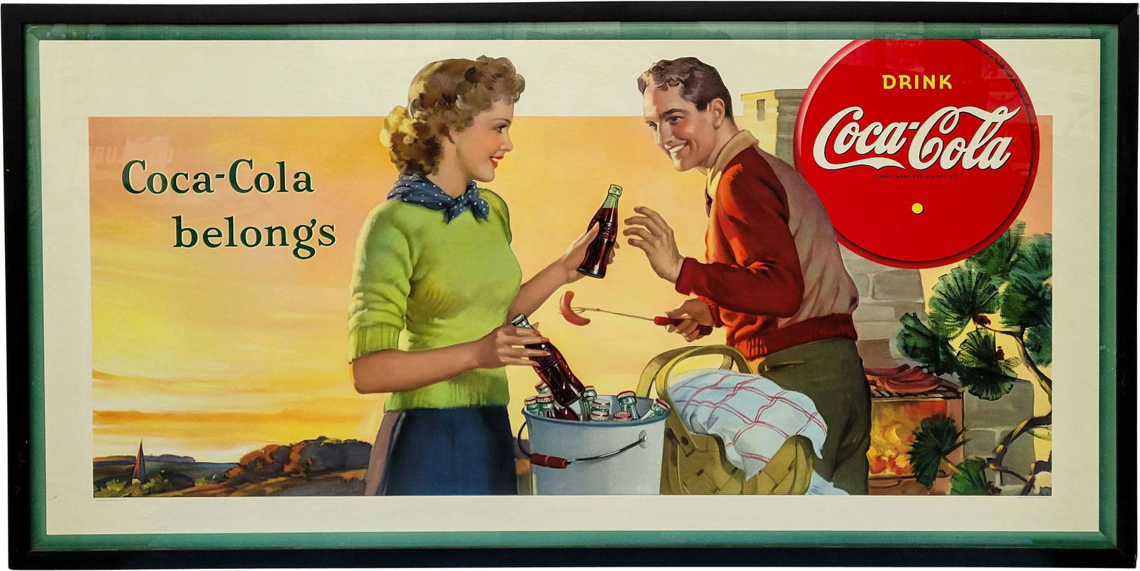 1942 Framed Coca-Cola Cardboard Sign "Coca-Cola Belongs" (1 of 4)