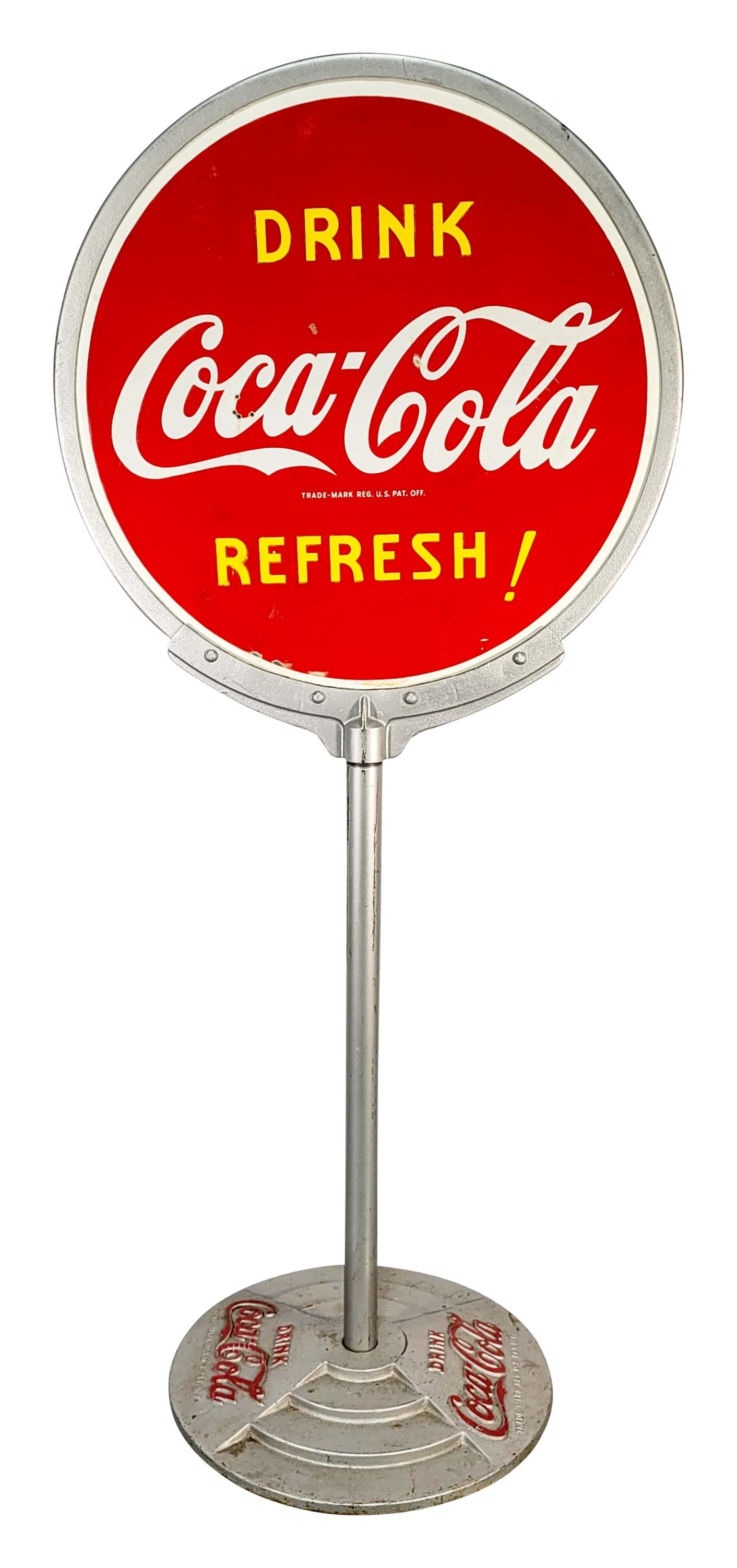 Drink Coca Cola Refresh Double Sided Porcelain Lollipop Curb Sign (1 of 3)