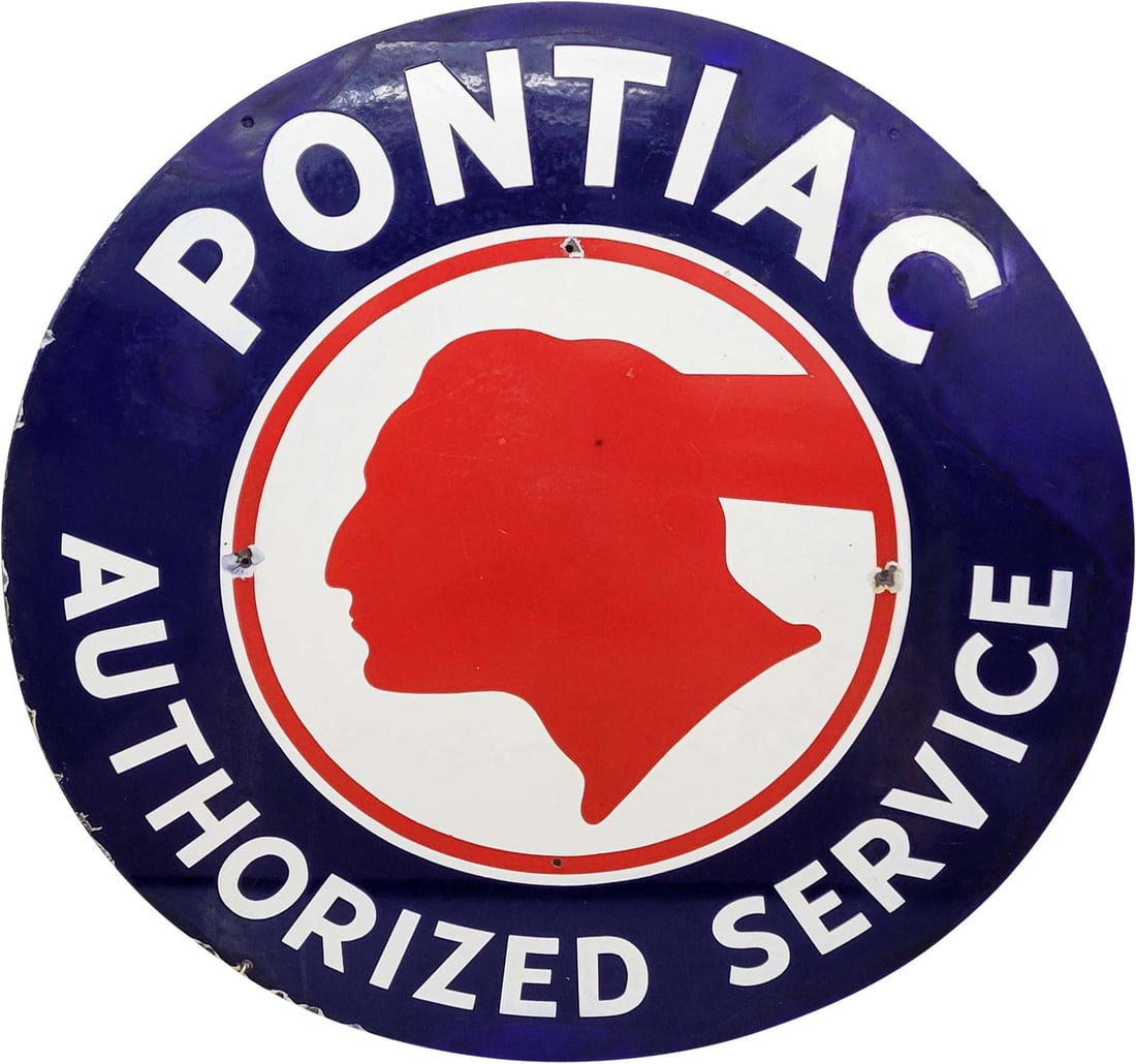 42" Pontiac Authorized Service Single Sided Porcelain Round Sign (1 of 4)