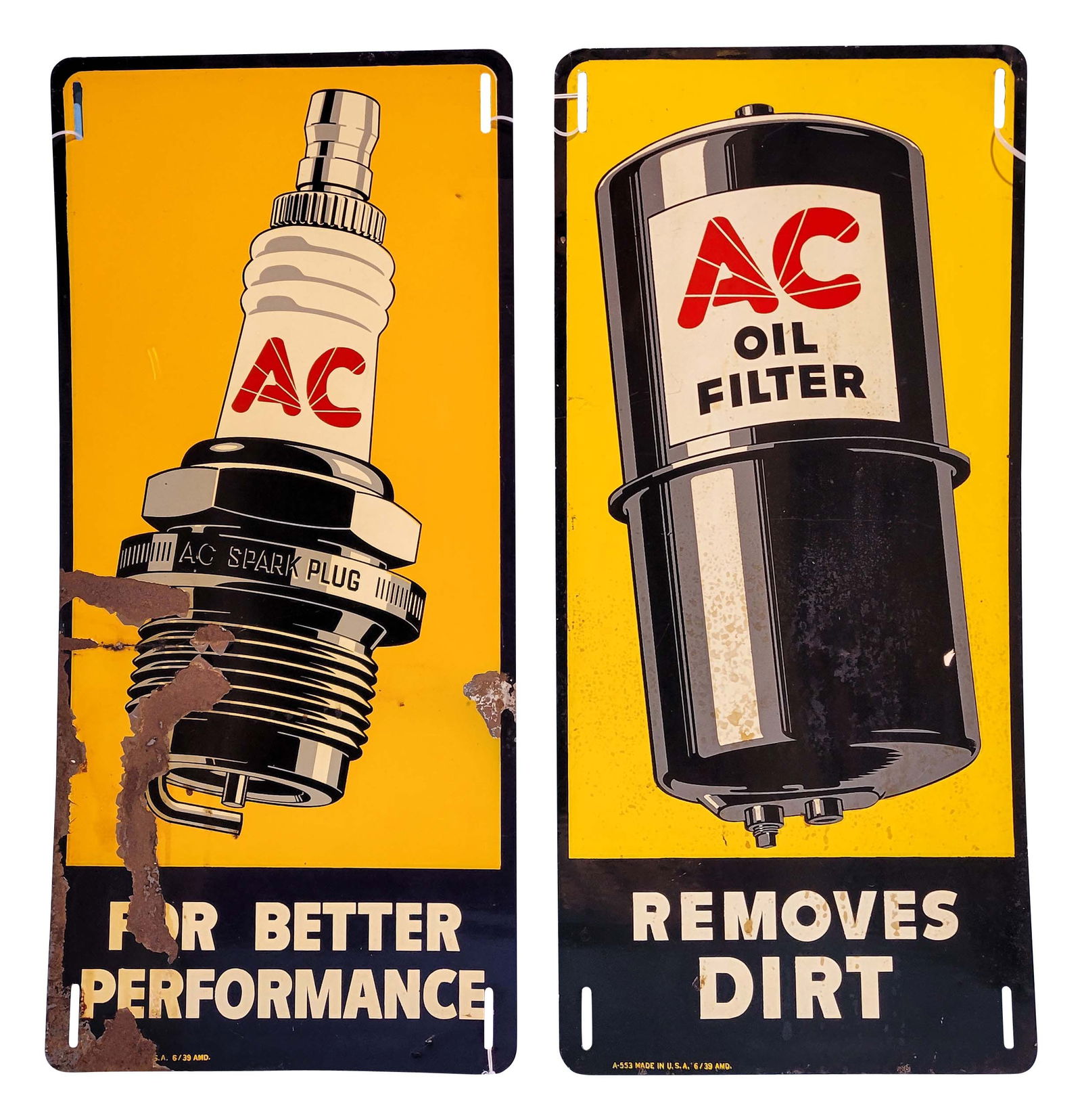 AC Lot of Two Tin Signs Spark Plugs/Oil Filter (1 of 2)