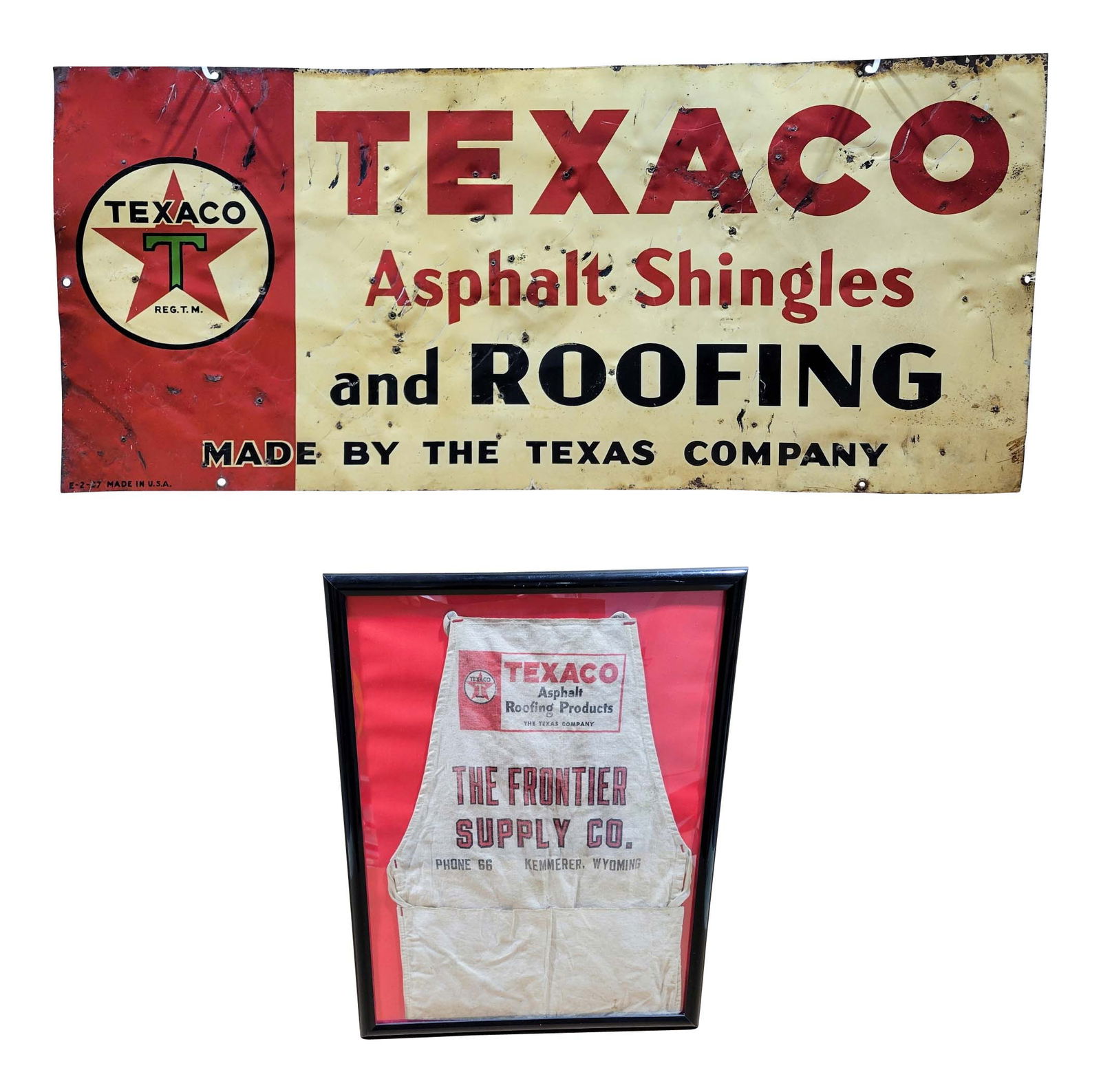 1937 Texaco Asphalt Shingle and Roofing SST Sign w/ Logo "Black T" and Tool Apron (1 of 3)