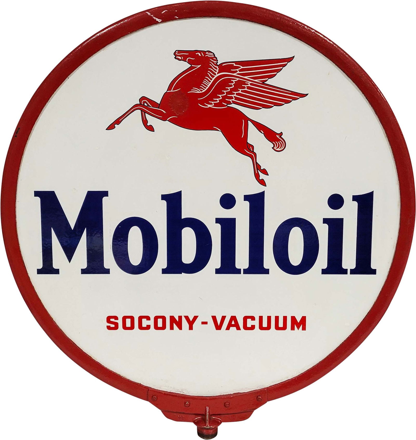 30" Mobiloil Socony - Vacuum Double Sided Porcelain Sign in Ring (1 of 3)
