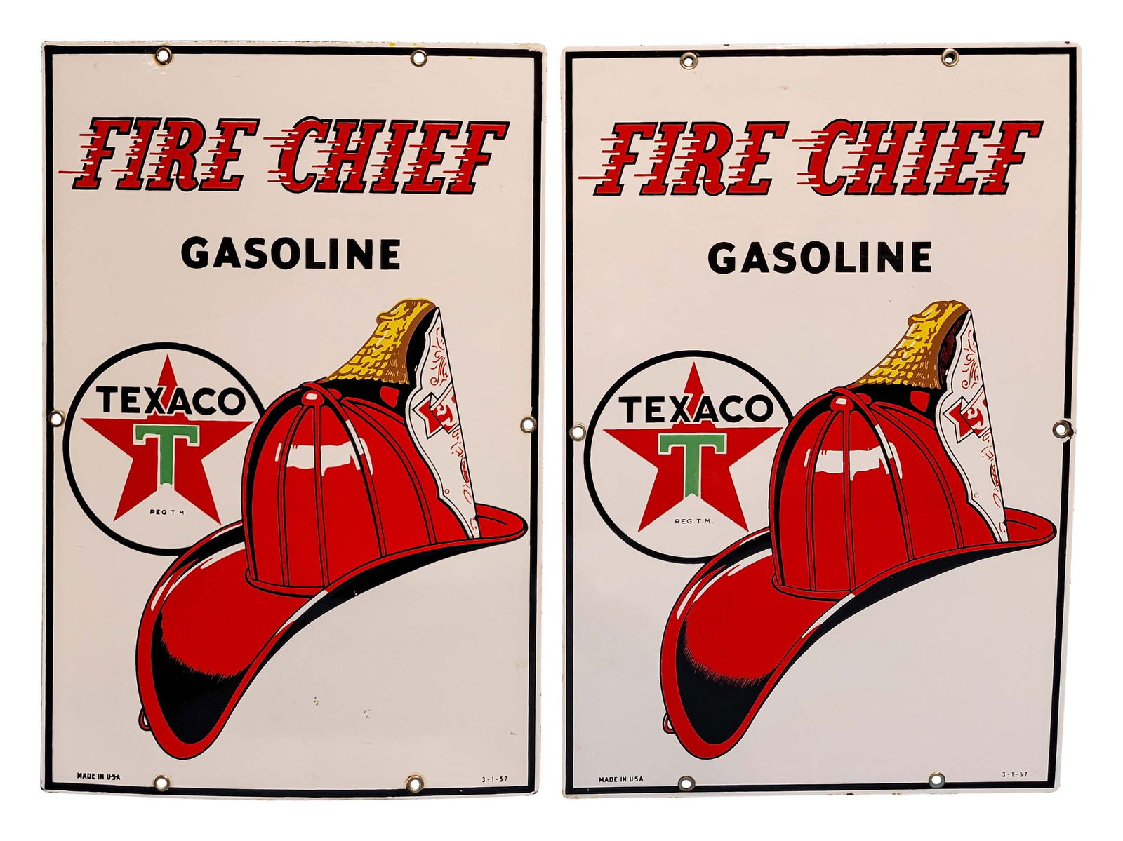 Texaco Fire Chief Gasoline A Pair of Porcelain Gas Pump Plates (1 of 2)