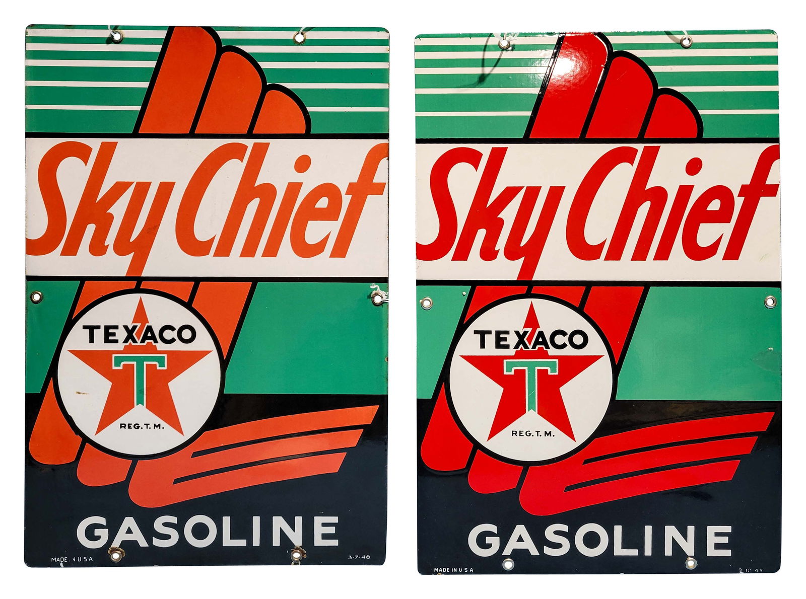 Lot of 2 1940s Texaco Sky Chief SSP Gas Pump Plate Signs (1 of 2)