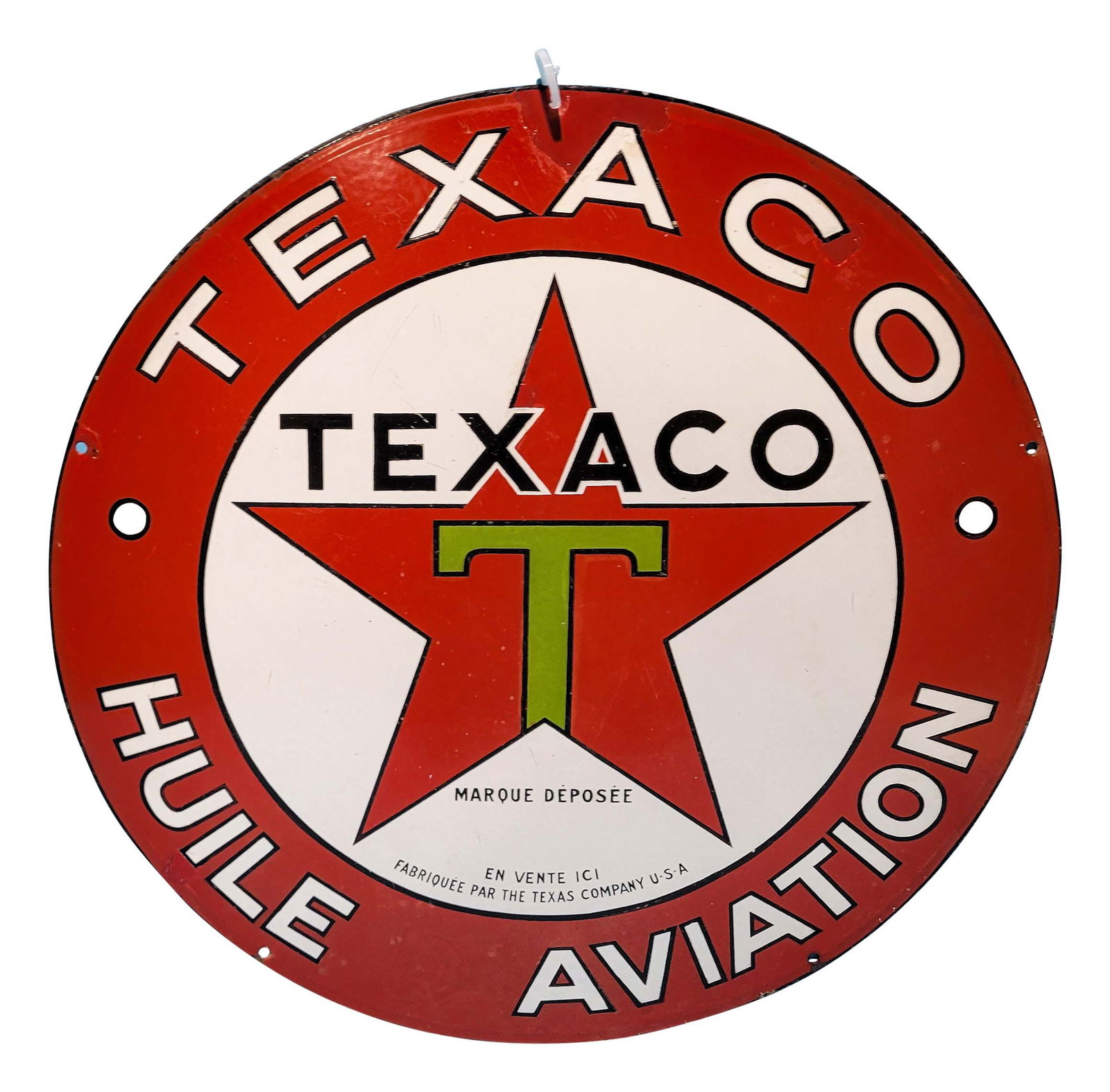 25.5" Texaco Huile Aviation Single Sided Porcelain Sign (1 of 2)