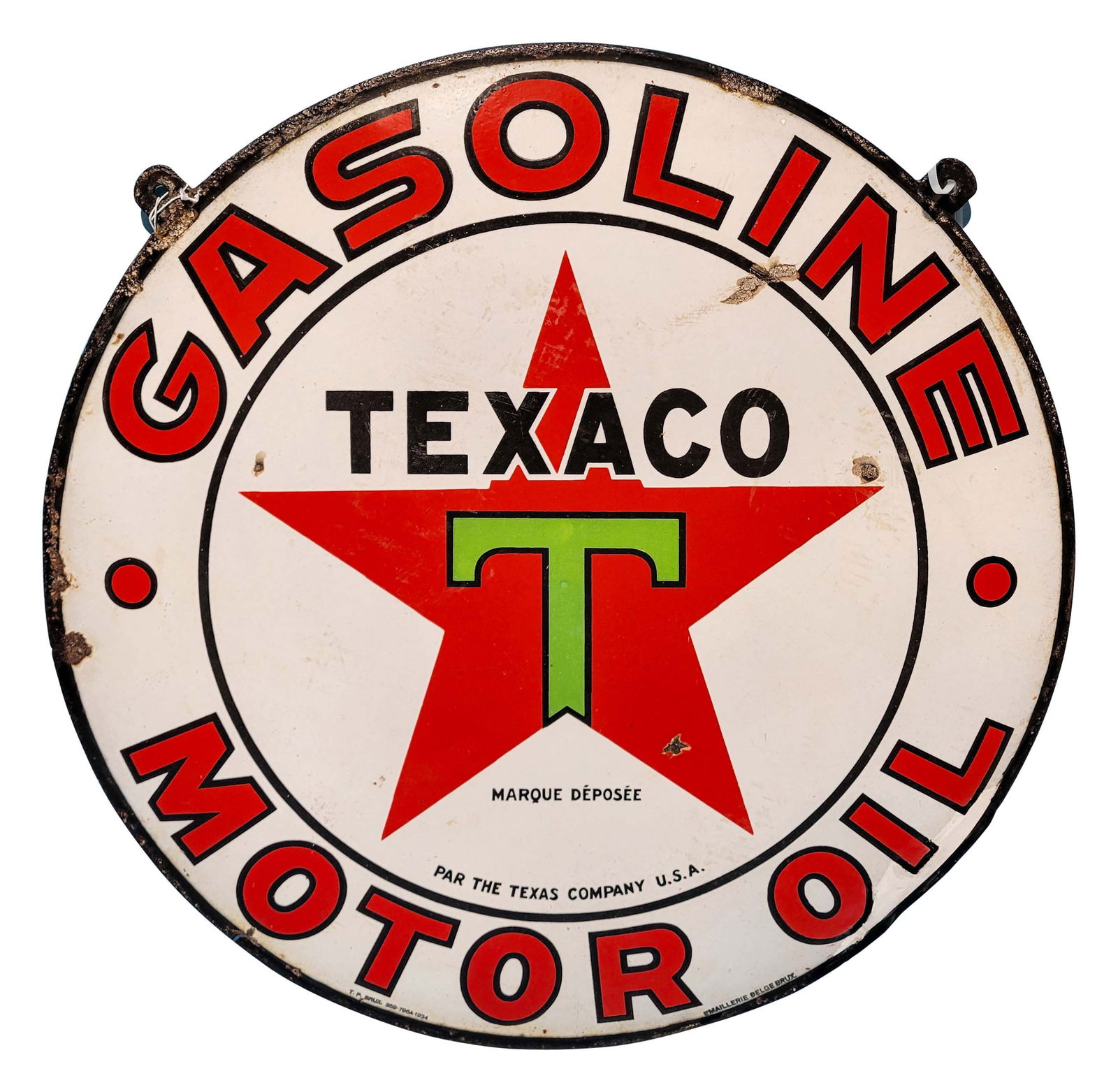 25.5" Texaco Gasoline Motor Oil Double Sided Porcelain Sign (1 of 2)