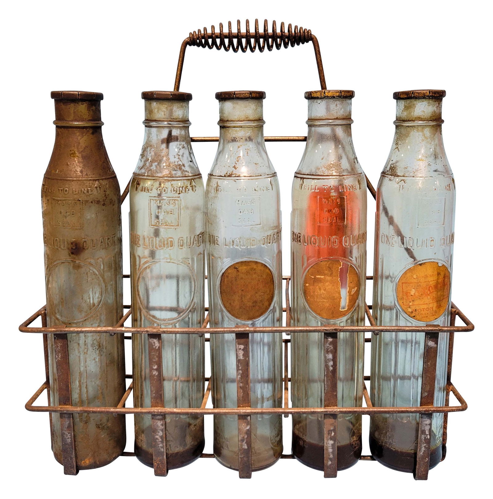 Group of 5 One-Quart Oil Bottles w/ Carrier (1 of 3)