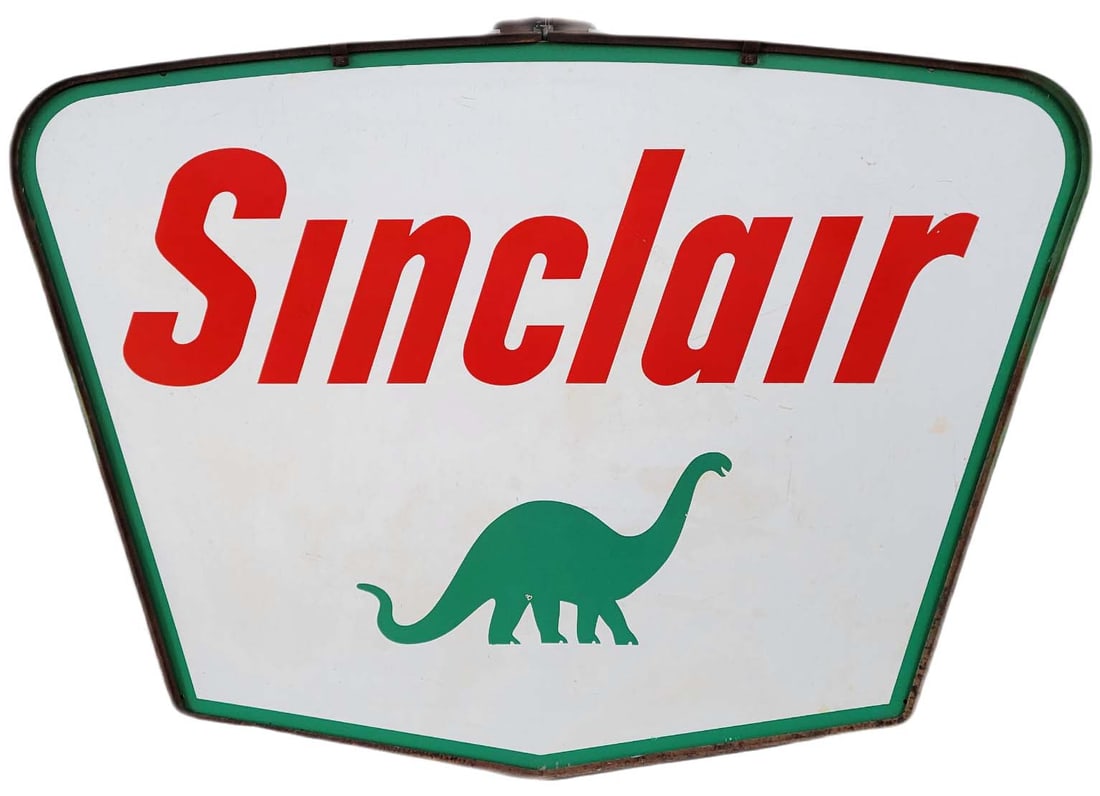 Large Double Sided Porcelain Sinclair Dino Sign W/ Ring (1 of 2)