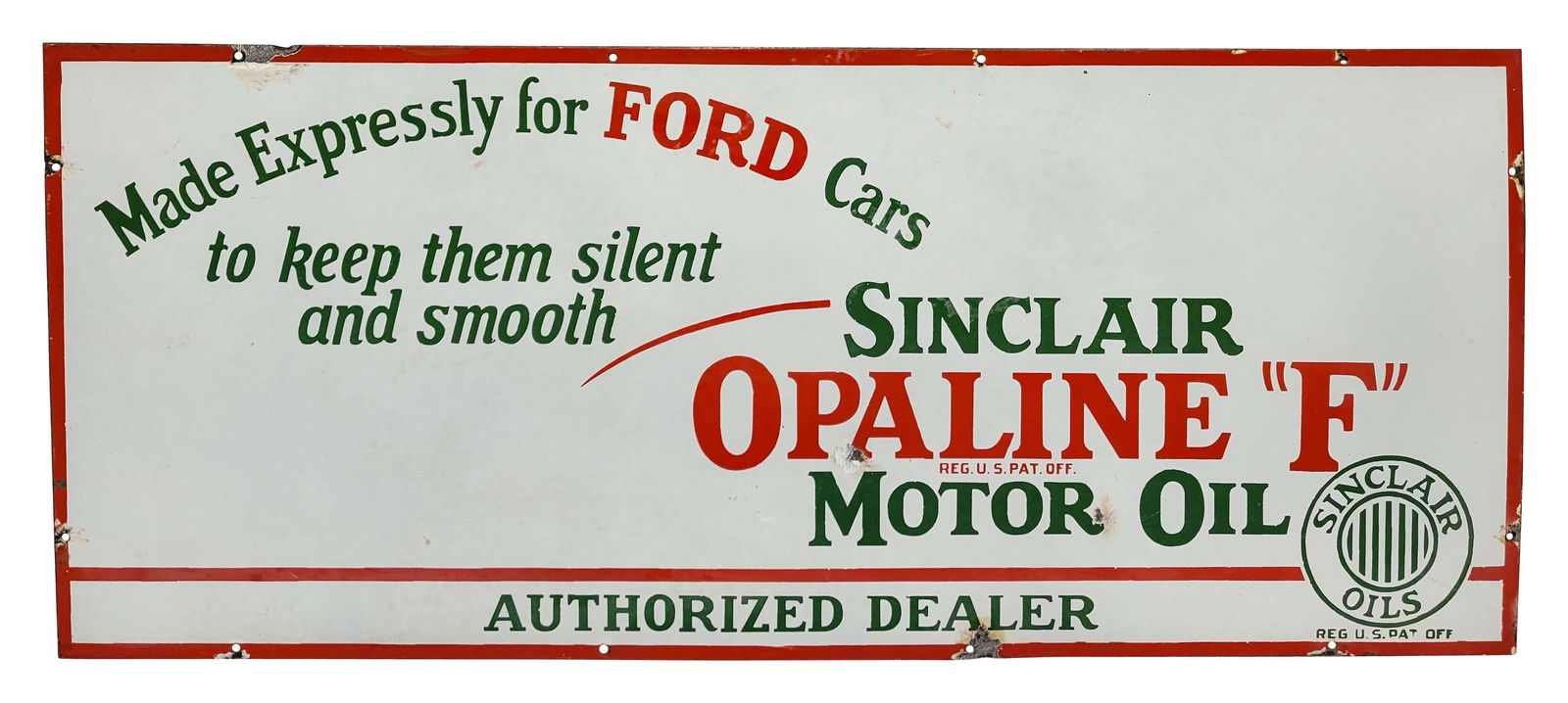 Sinclair Opaline Ford Motor Oil Single Sided Porcelain Sign (1 of 2)
