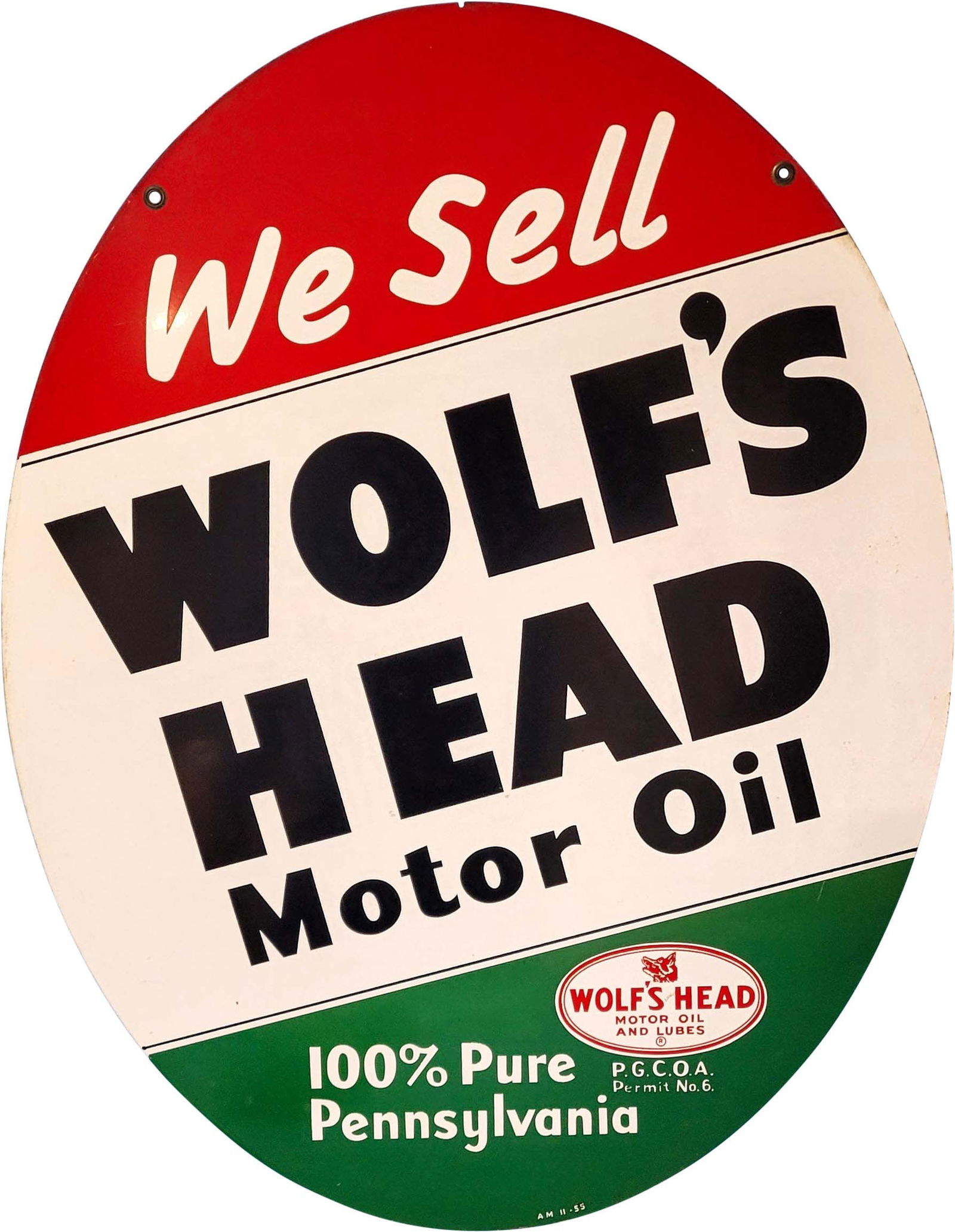 Wolf's Head Motor Oil Double Sided Metal Sign in Ring (1 of 4)
