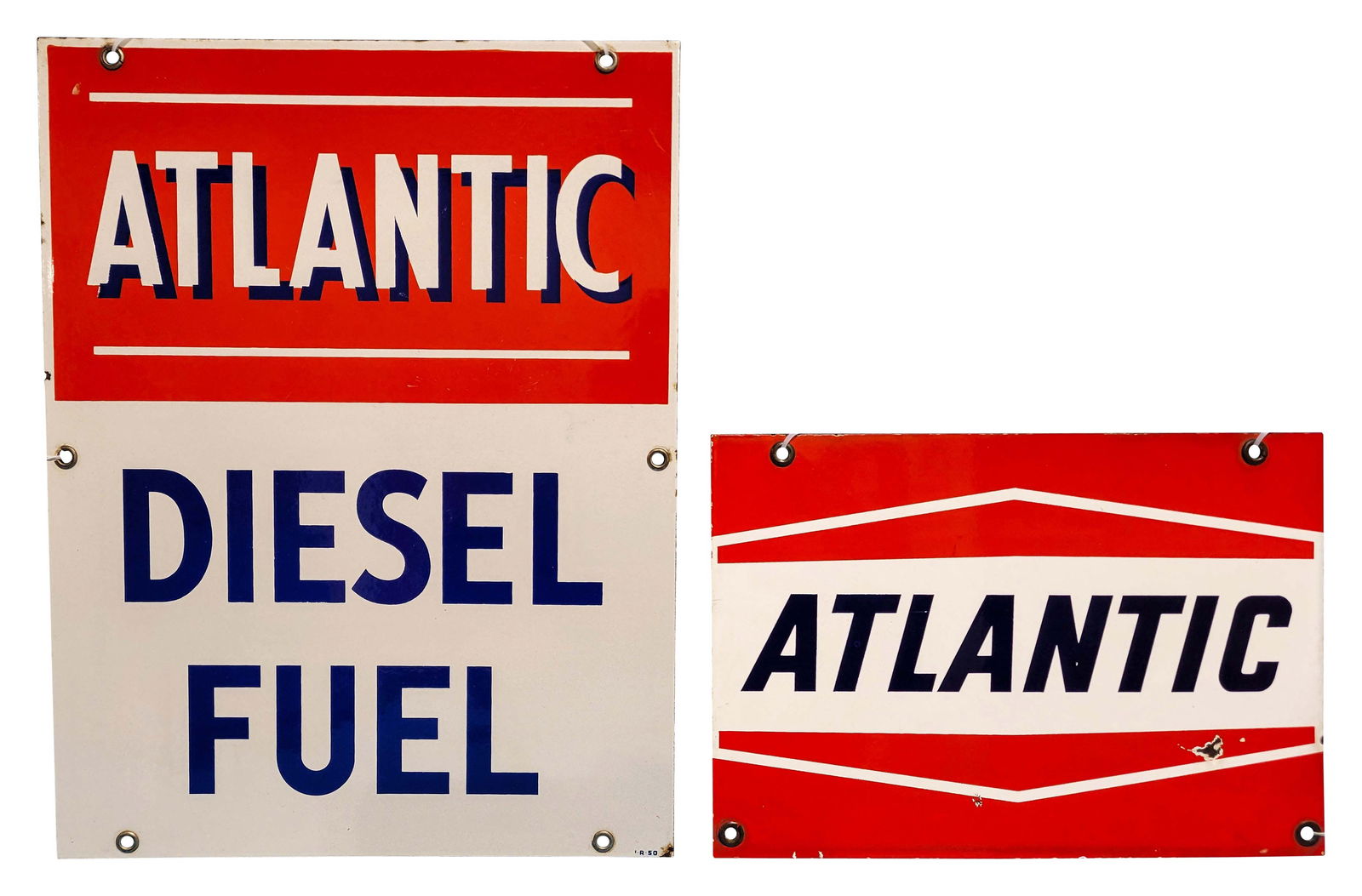 Atlantic Lot of Two Porcelain Gas Pump Plates (1 of 2)