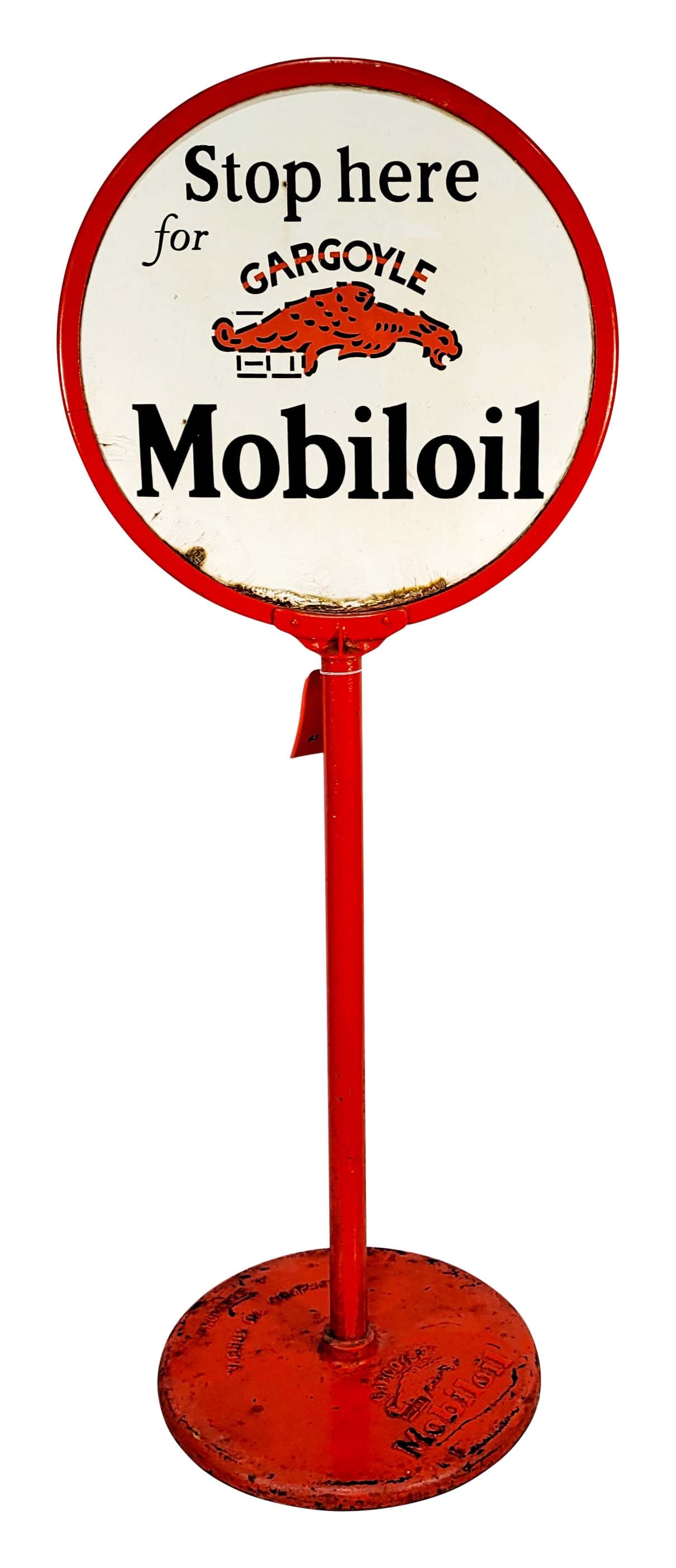 Stop Here for Gargoyle Mobilol Double Sided Porcelain Lollipop Curb Sign (1 of 3)