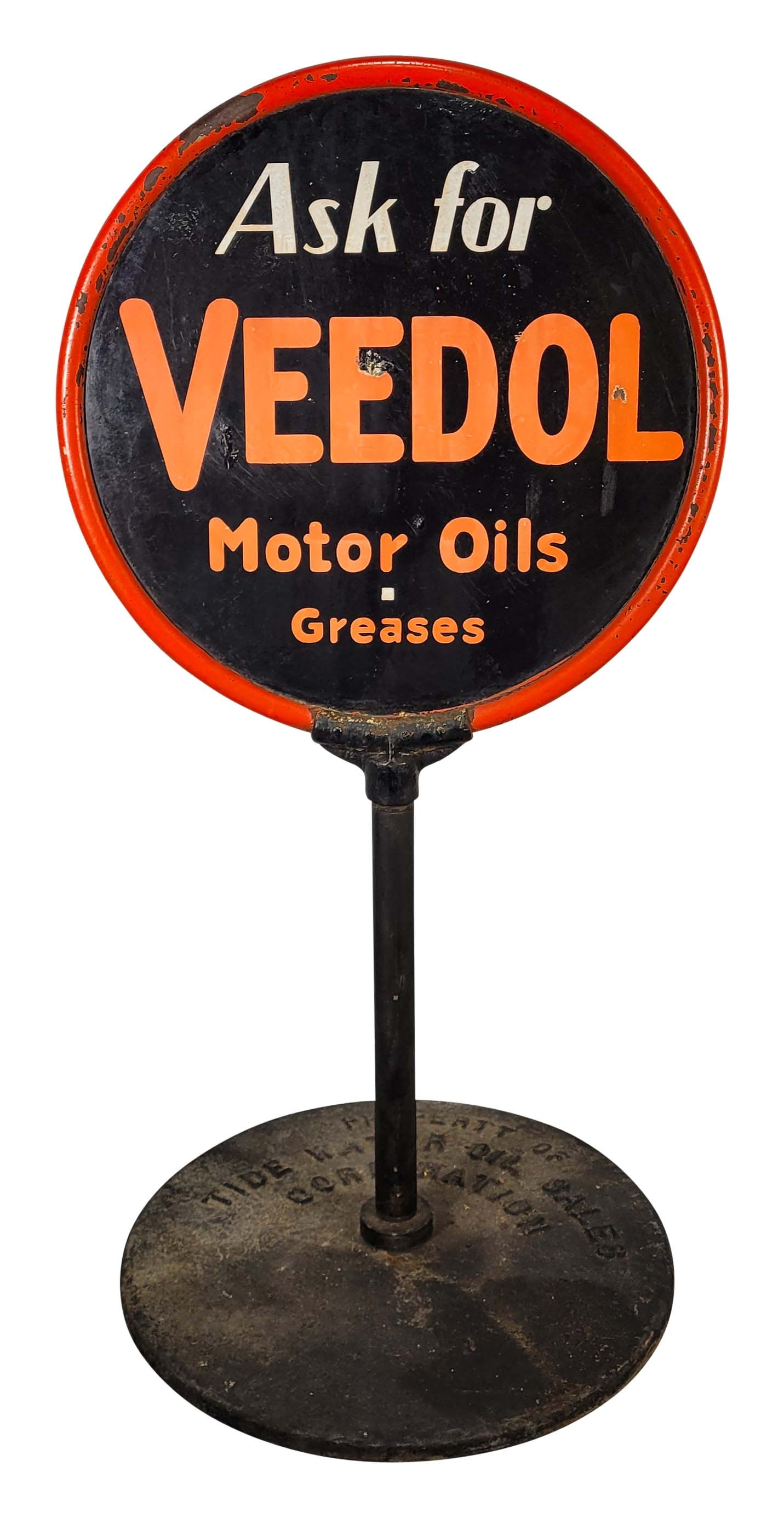 Veedol Motor Oils Greases Double Sided Porcelain Lollipop Curb Sign (1 of 3)