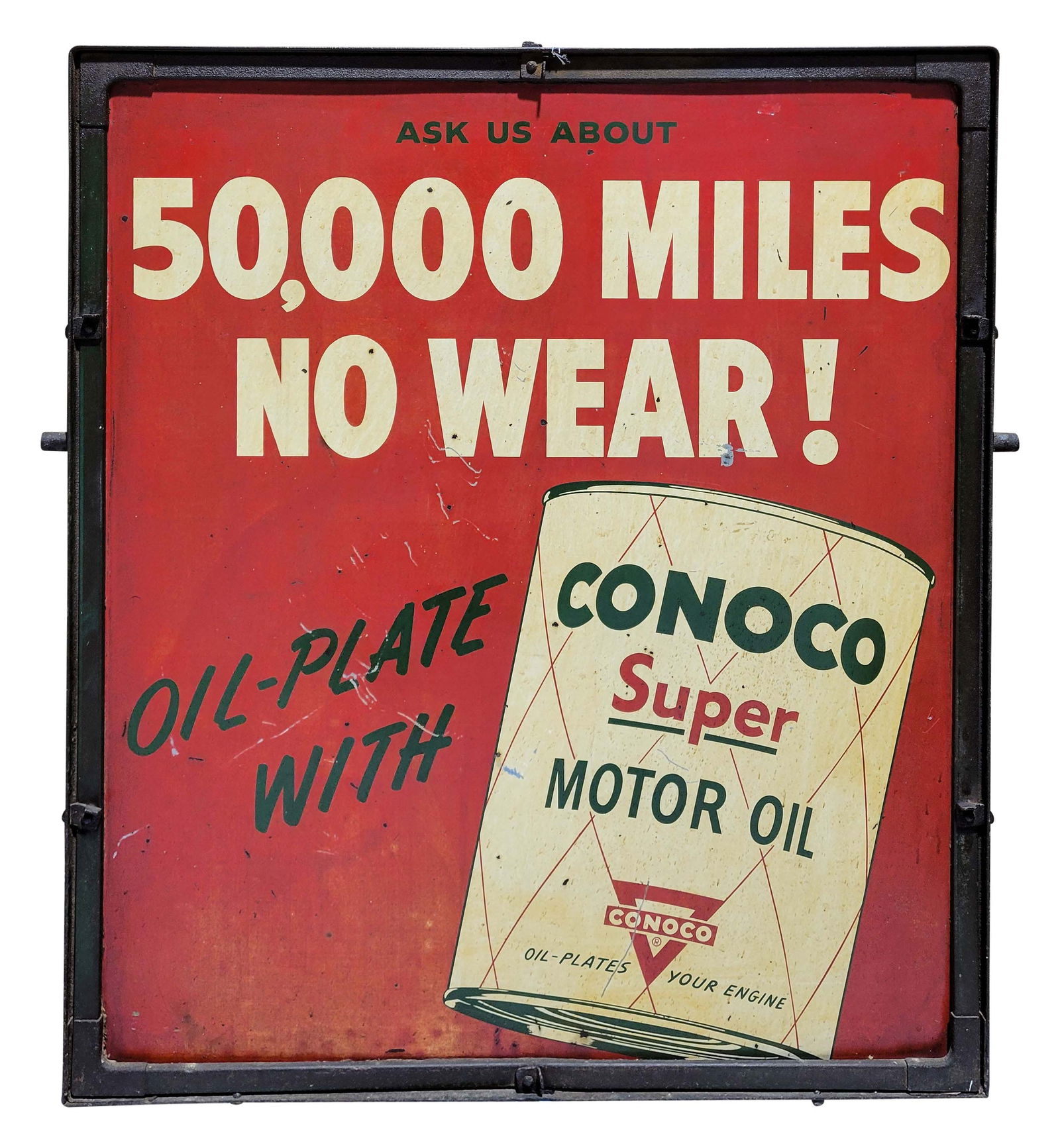 Conoco Drain and Refill DST Sign in Frame w/ Quart Oil Can Graphic (1 of 2)
