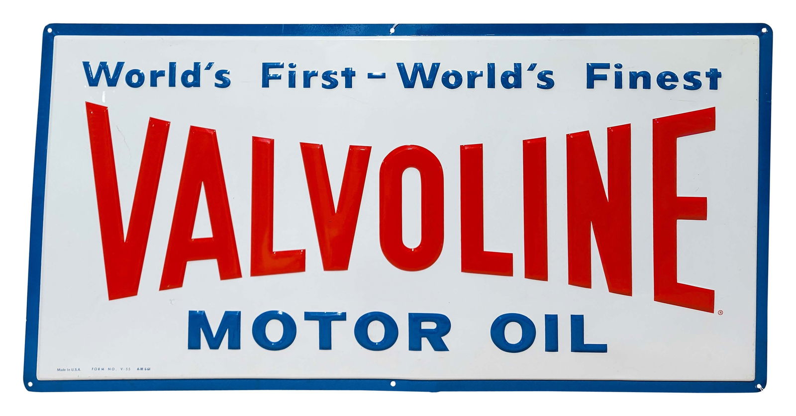 1964 Valvoline World's First Finest Motor Oil Embossed SST Sign (1 of 2)