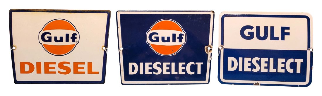 Lot of 3 Gulf SSP Diesel Pump Plate Signs (1 of 2)