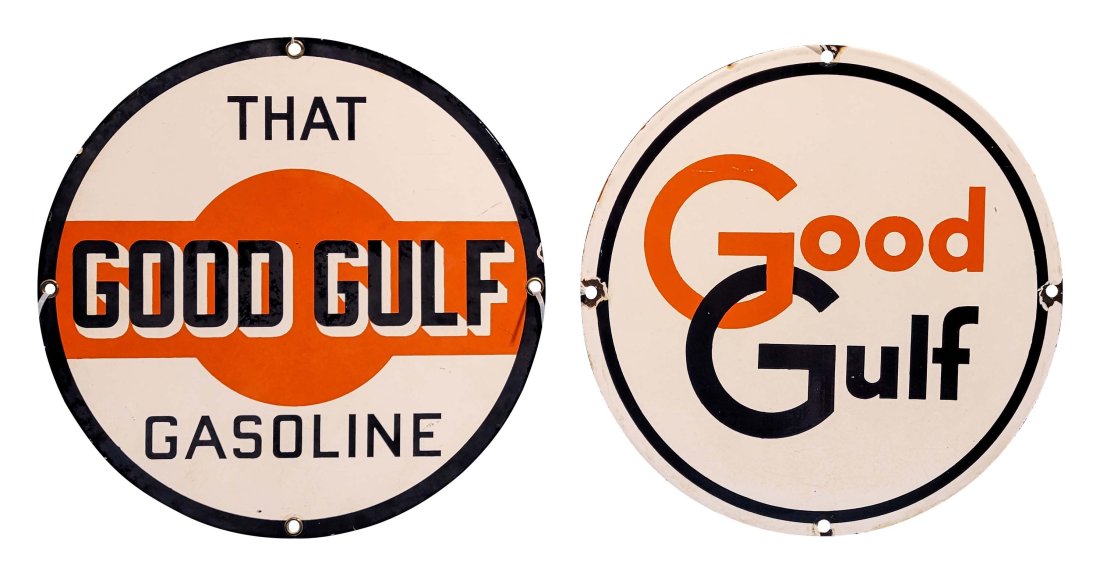 Lot of 2 Good Gulf Gasoline Pump Plate Signs (1 of 2)