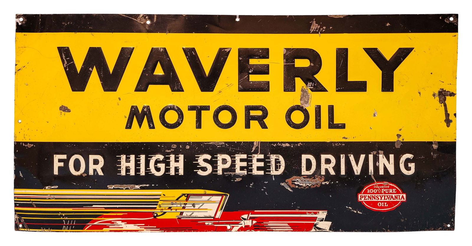 Waverly Motor Oil for High Speed Driving Embossed SST Sign w/ Automobile (1 of 2)