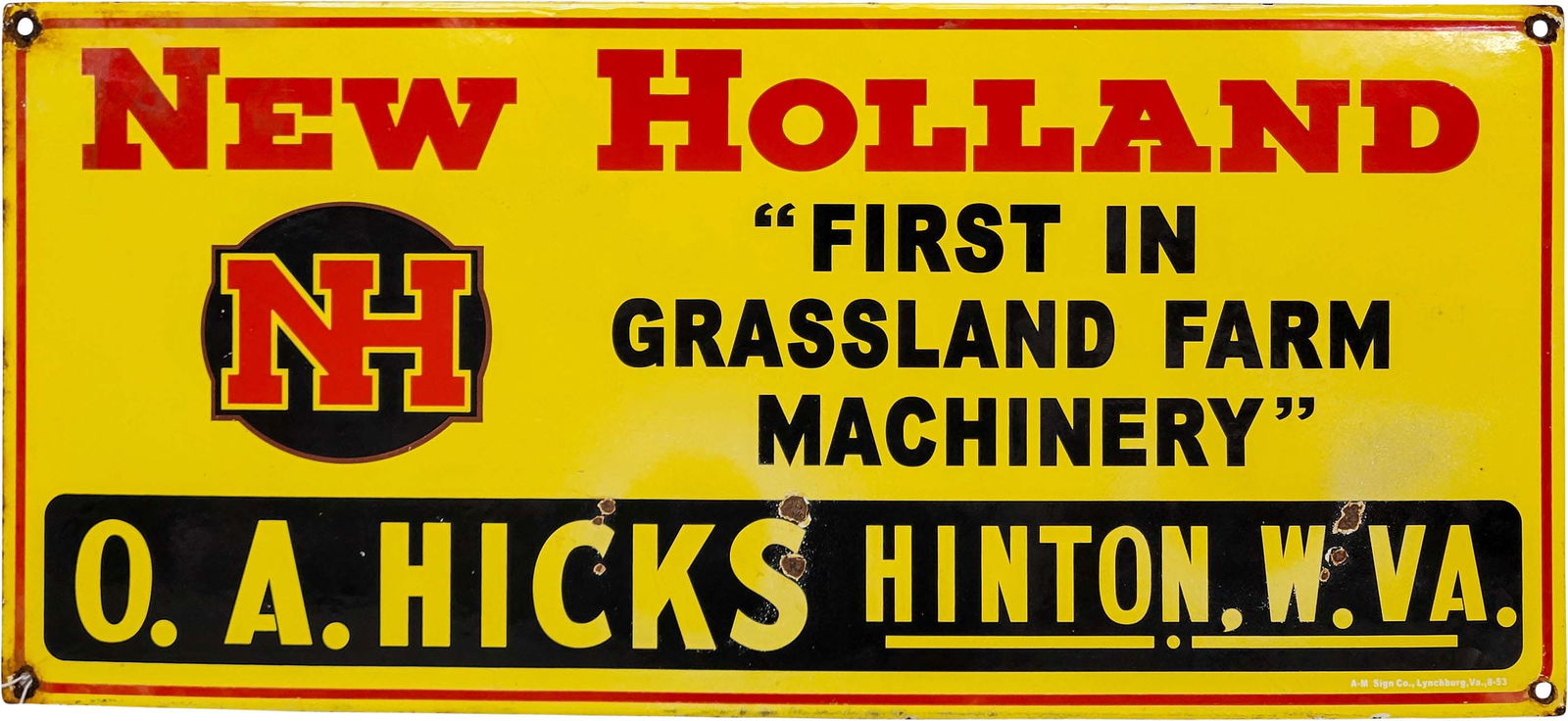New Holland "First in Grassland Farm Machinery" Single Sided Porcelain Sign (1 of 2)