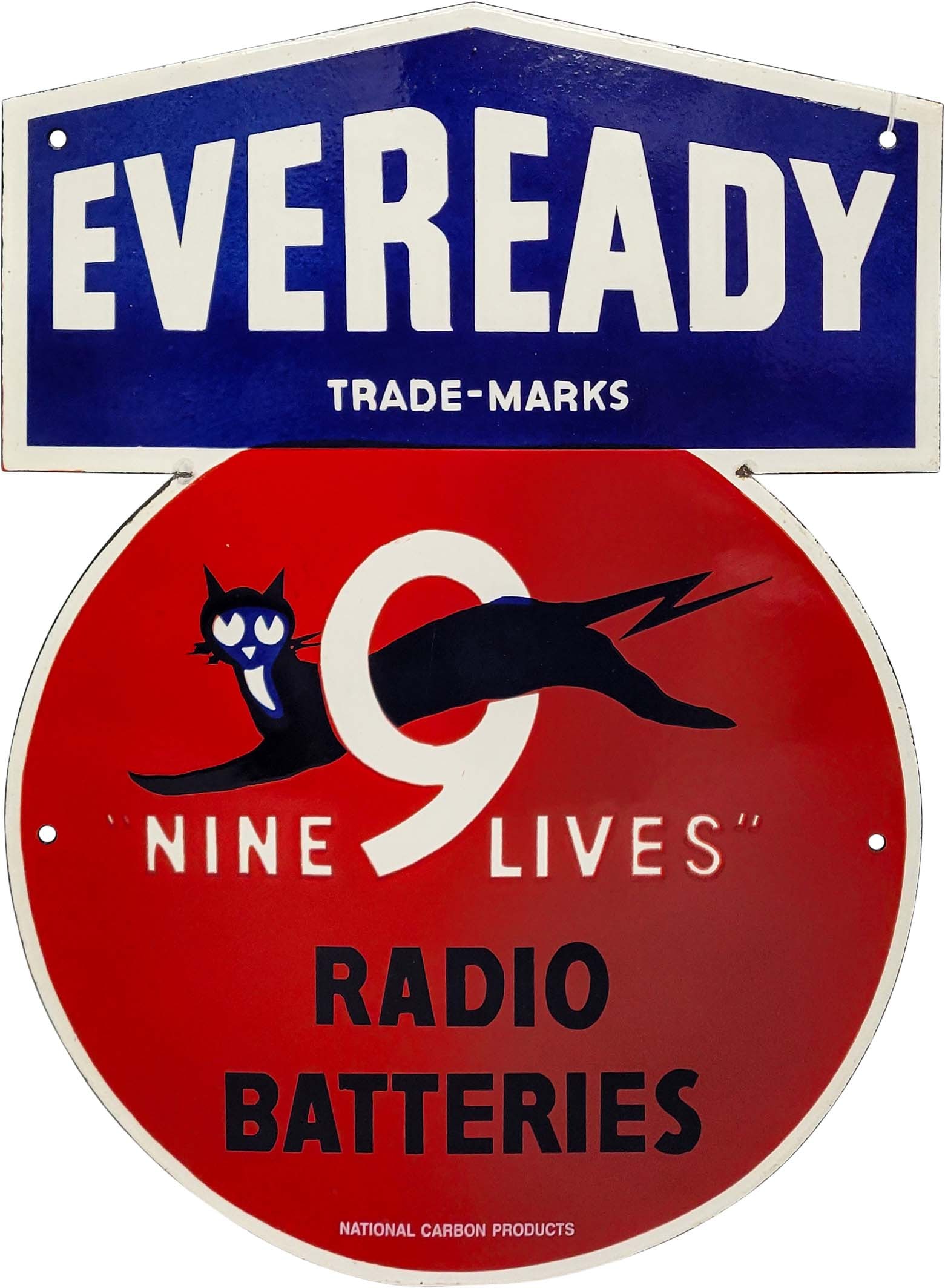 Eveready "Nine 9 Lives" Radio Batteries Single Sided Porcelain Reproduction Sign (1 of 2)