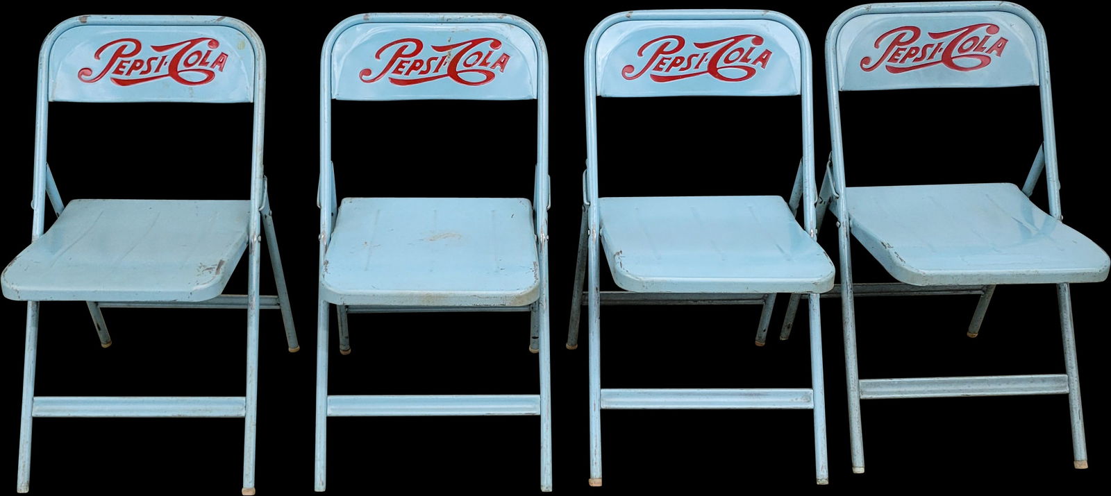 Rare 1950's Embossed Pepsi Cola Metal Folding Chairs - Set of 4 (1 of 3)