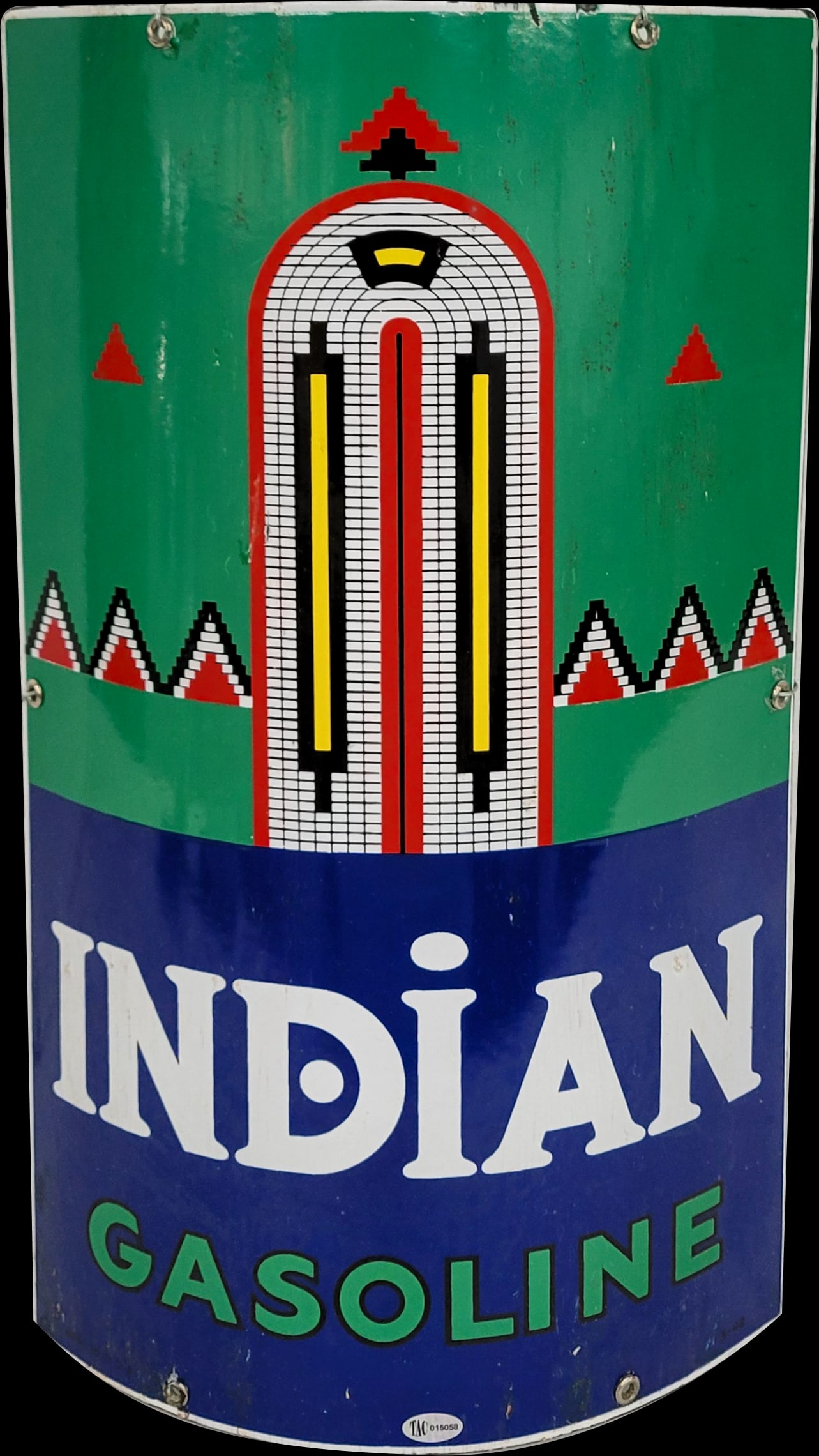 Indian Gasoline Curved Porcelain Pump Plate Sign TAC (1 of 3)