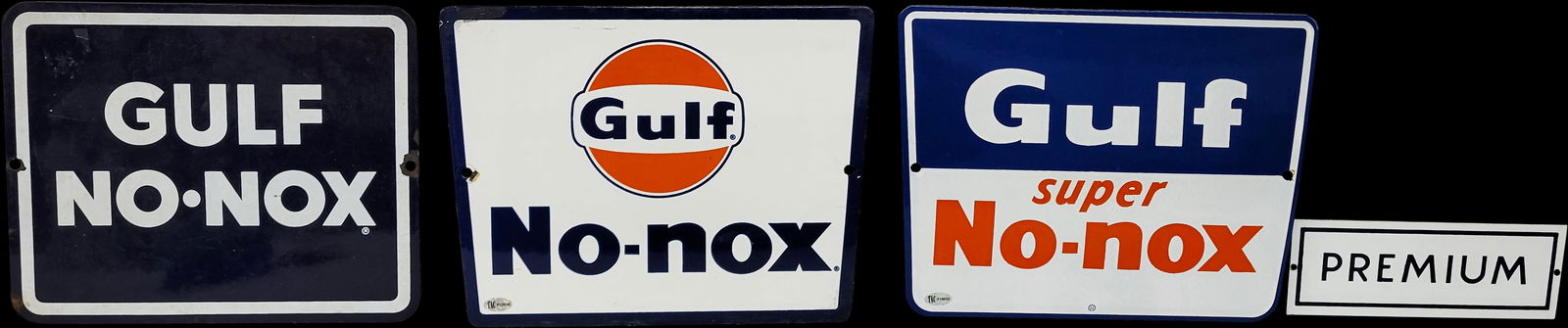 Lot of 3 Gulf No-Nox Gasoline Pump Plate Signs (1 of 3)