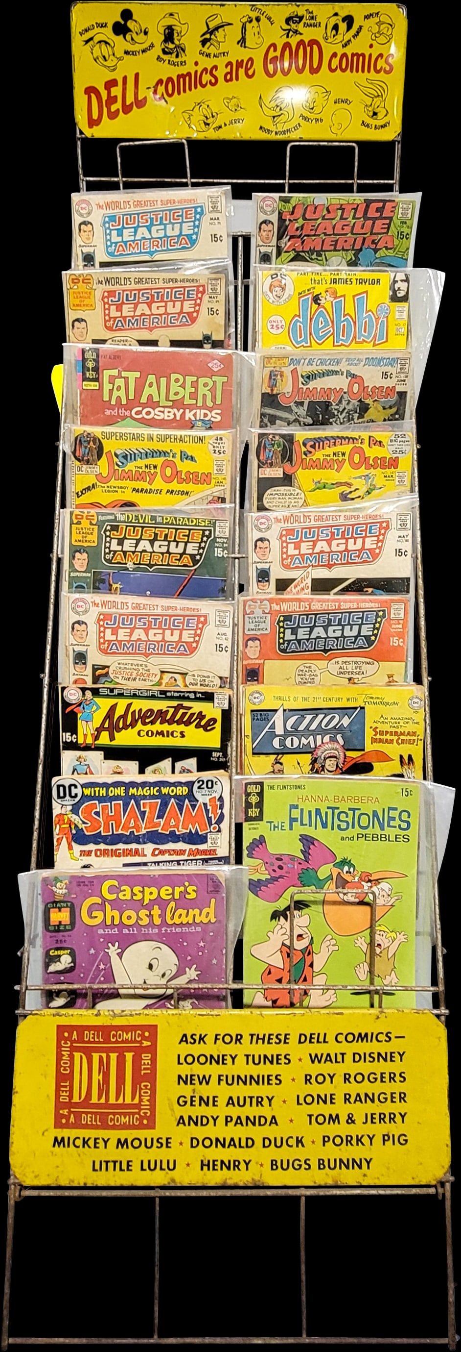 Vintage Comic Book Rack Stand With 2 Dell Comics Tin Signs and Comic Books (1 of 5)