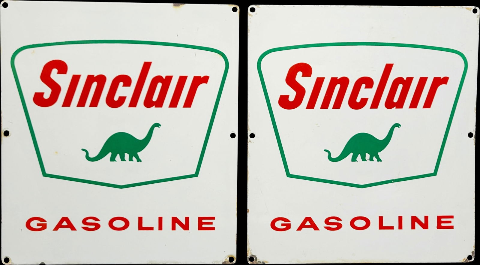 Pair of Sinclair Gasoline Porcelain Pump Plate Signs With Dino (1 of 2)