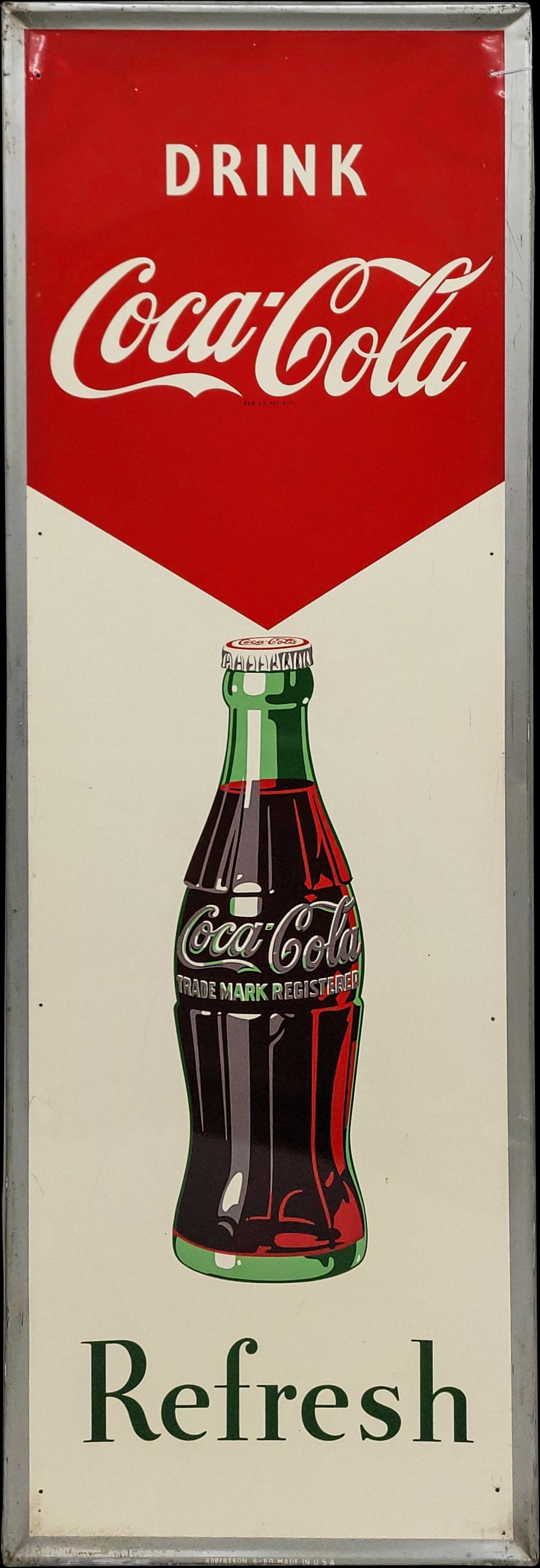 Drink Coca Cola Refresh Vertical Tin Sign With Bottle (1 of 2)