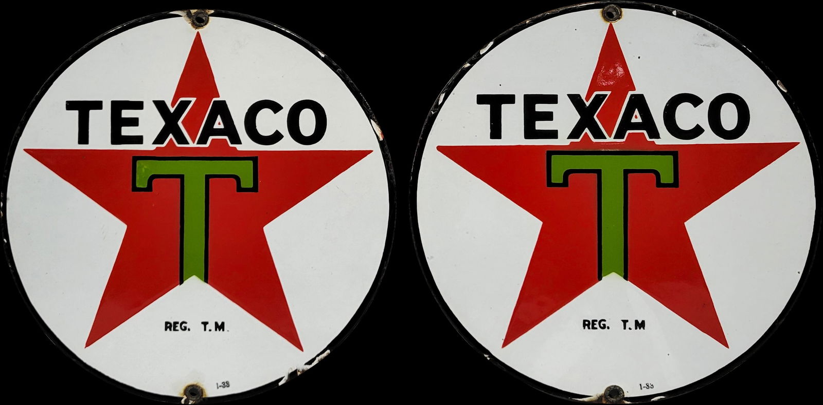 Pair of  1933 Texaco Porcelain Pump Plate Signs (1 of 1)