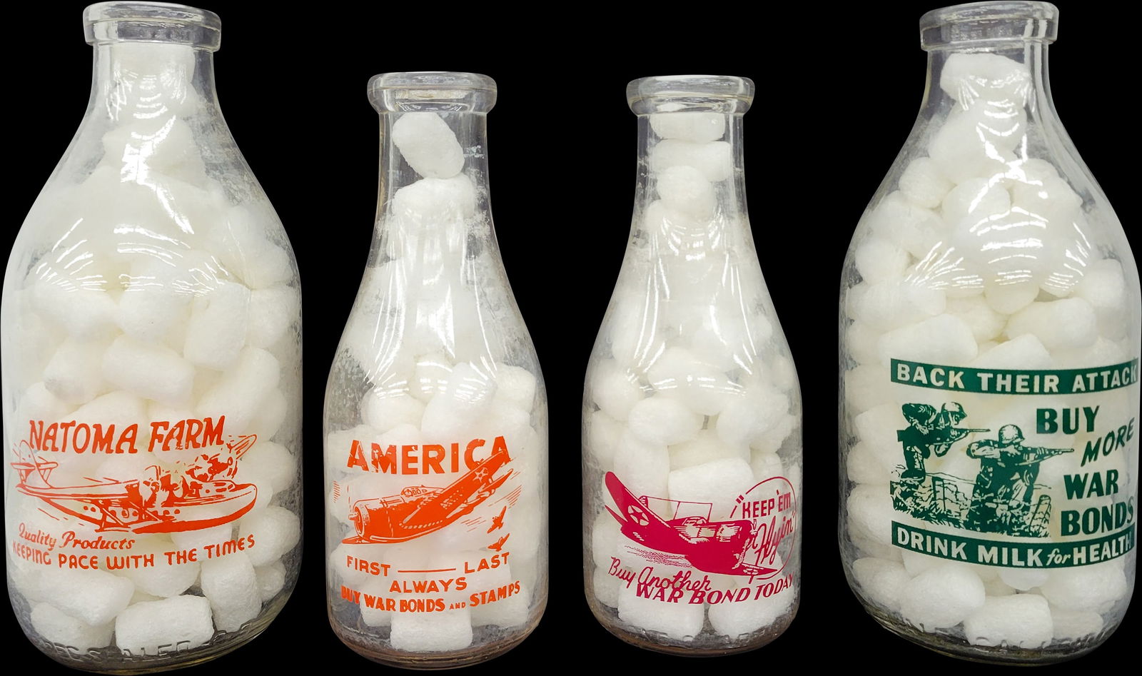 Lot of 4 WWII War Bonds Milk Bottles (1 of 3)