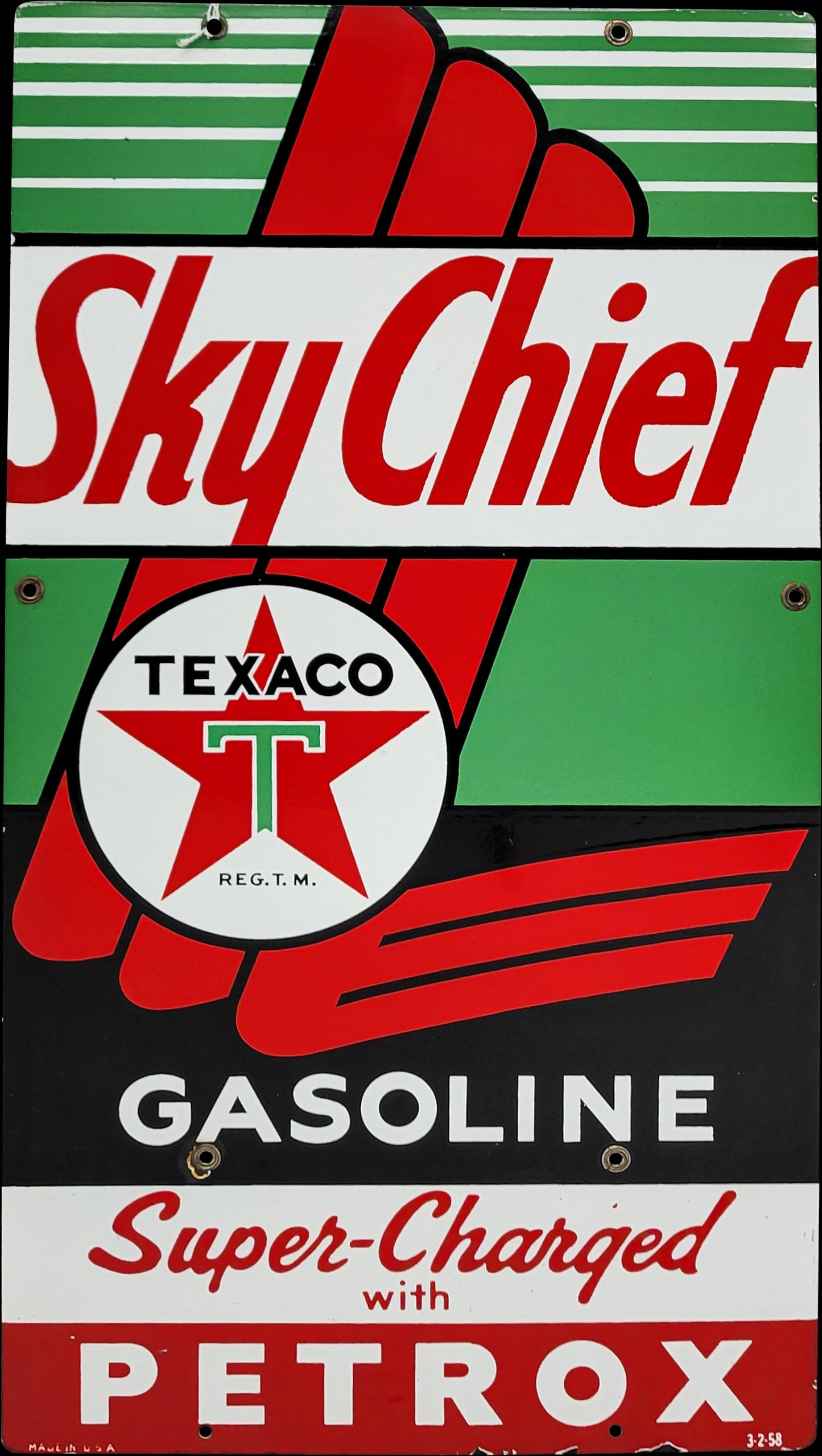 Texaco Sky Chief Super Charged With Petrox Porcelain Pump Plate (1 of 2)