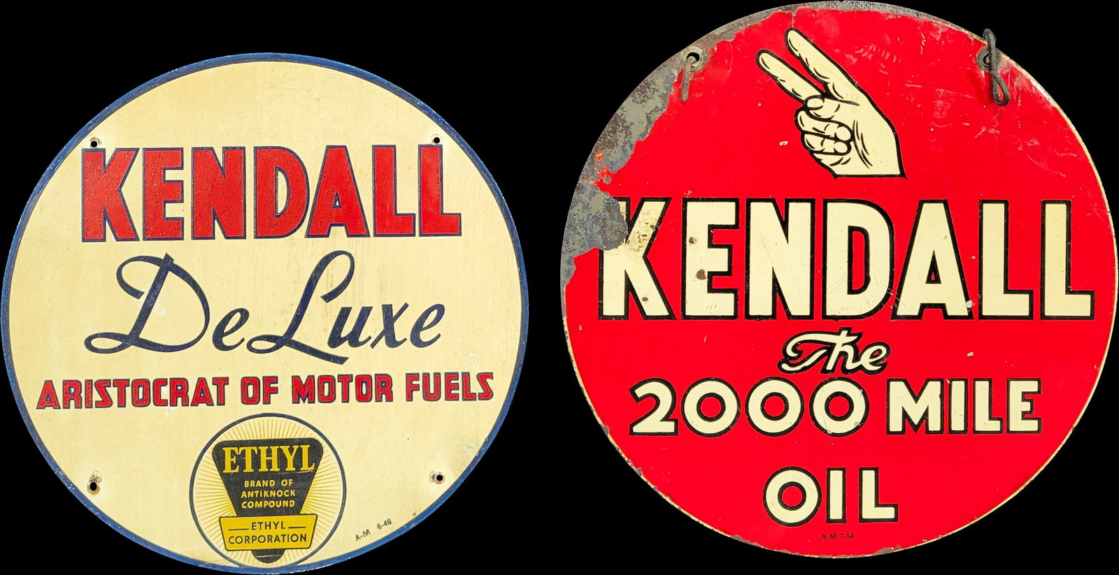 Lot of 2 Kendall Gasoline Round Signs (1 of 3)