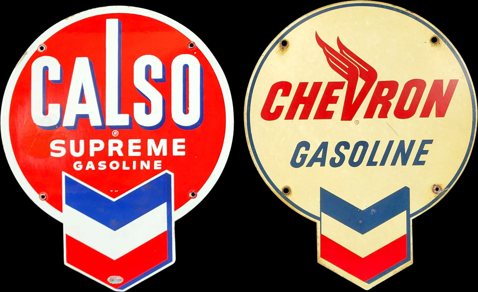 Chevron and Calso Gasoline Pump Plate Signs TAC (1 of 3)