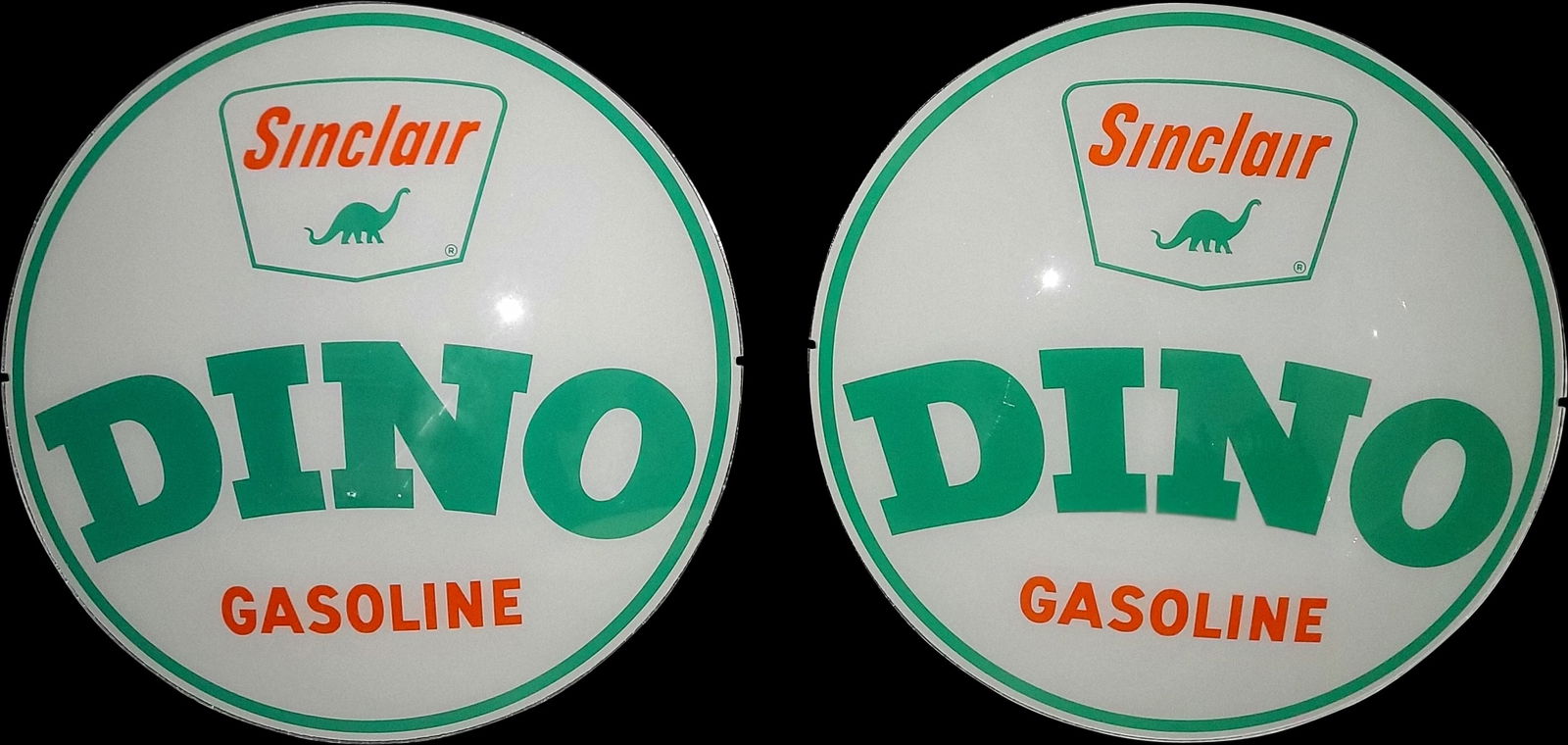 NOS Sinclair Dino Gasoline Pair of 13.5" Gas Pump Globe Lenses w/ Paper (1 of 1)
