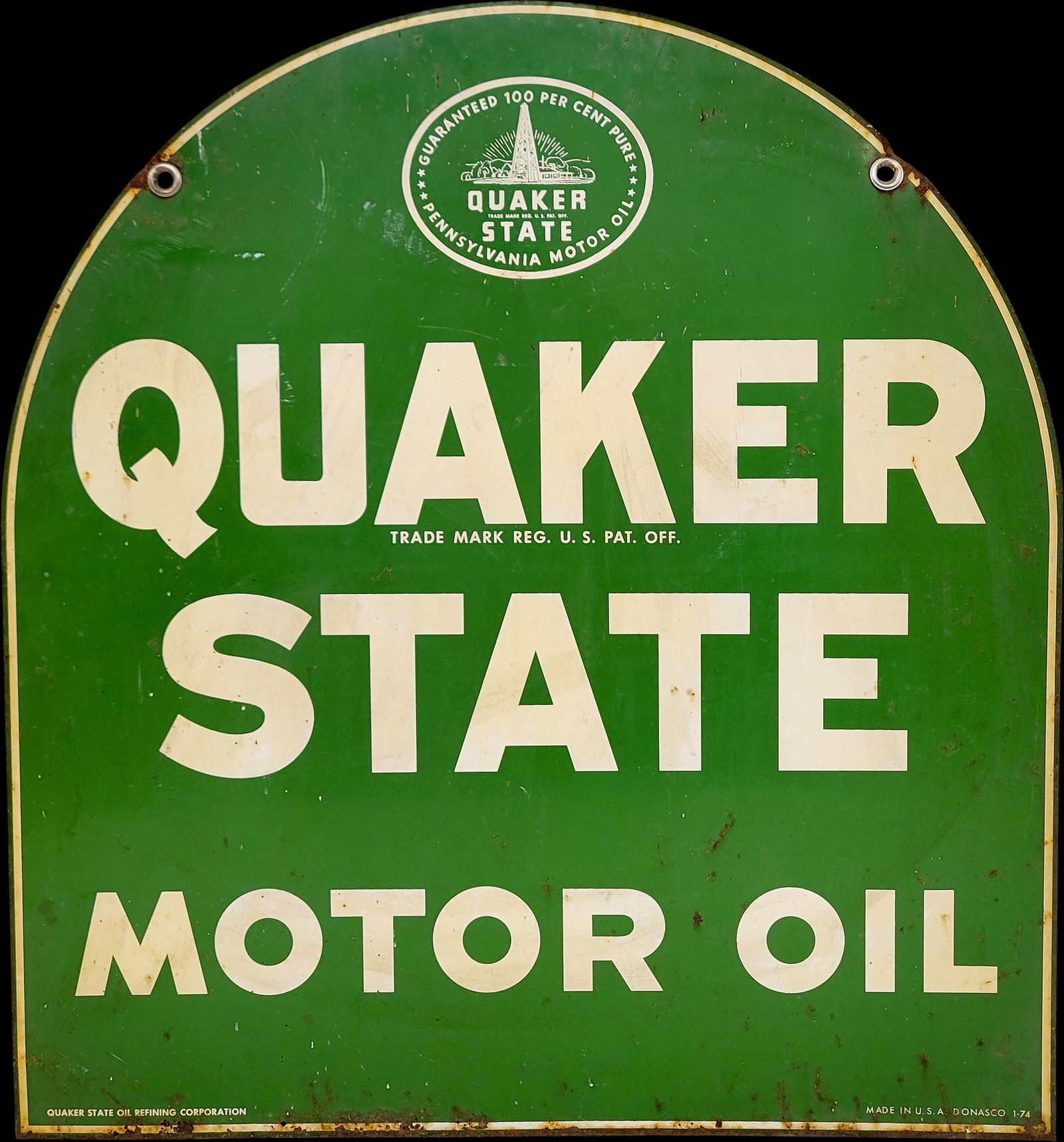 Quaker State Motor Oil Double Side Tombstone Sign (1 of 2)