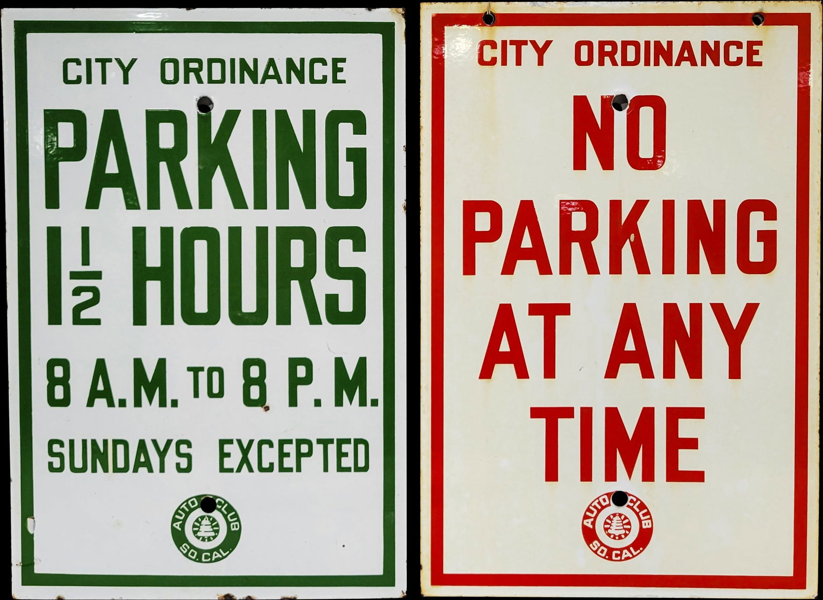 Lot of 2 Southern California Auto Club Porcelain Parking Signs (1 of 2)