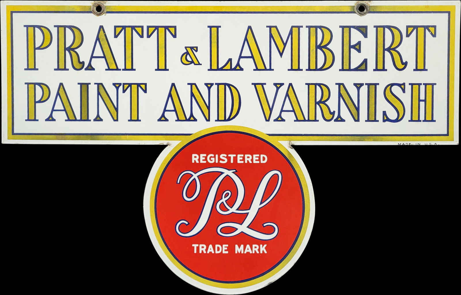 Pratt and Lambert Paint and Varnishes Double Sided Porcelain Sign (1 of 2)