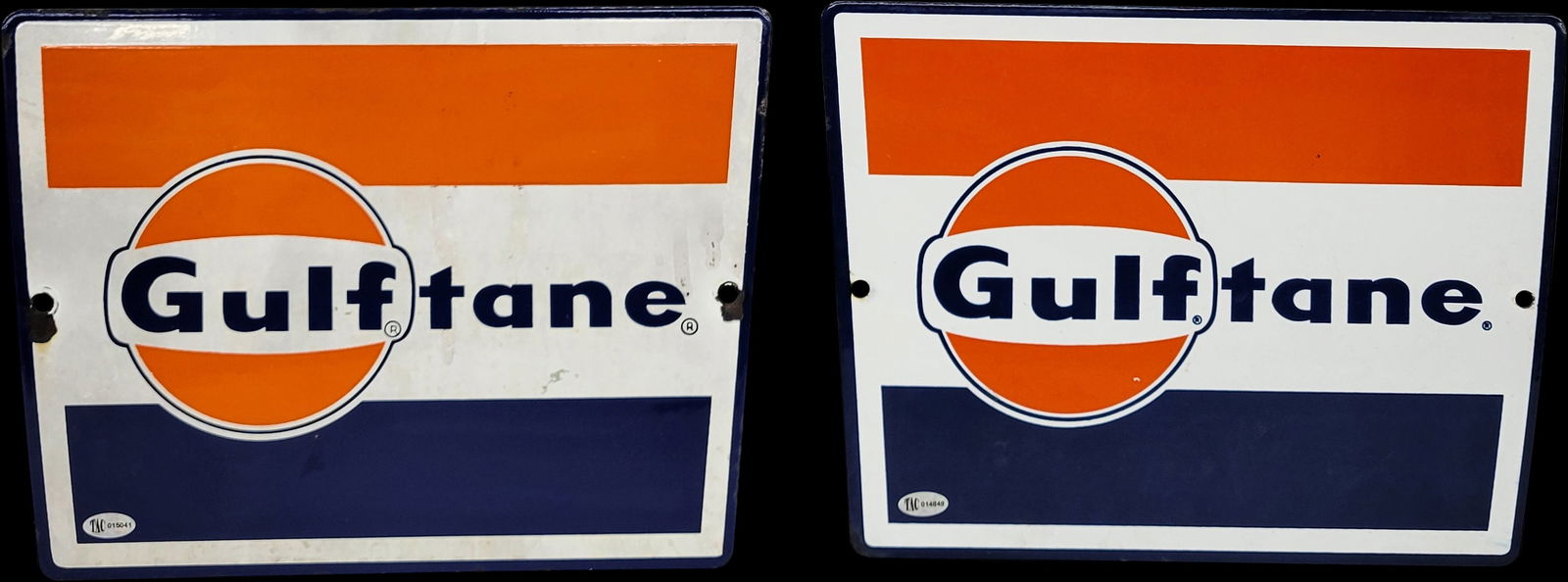 Lot of 2 Gulftane Gasoline Pump Plate Signs TAC (1 of 3)