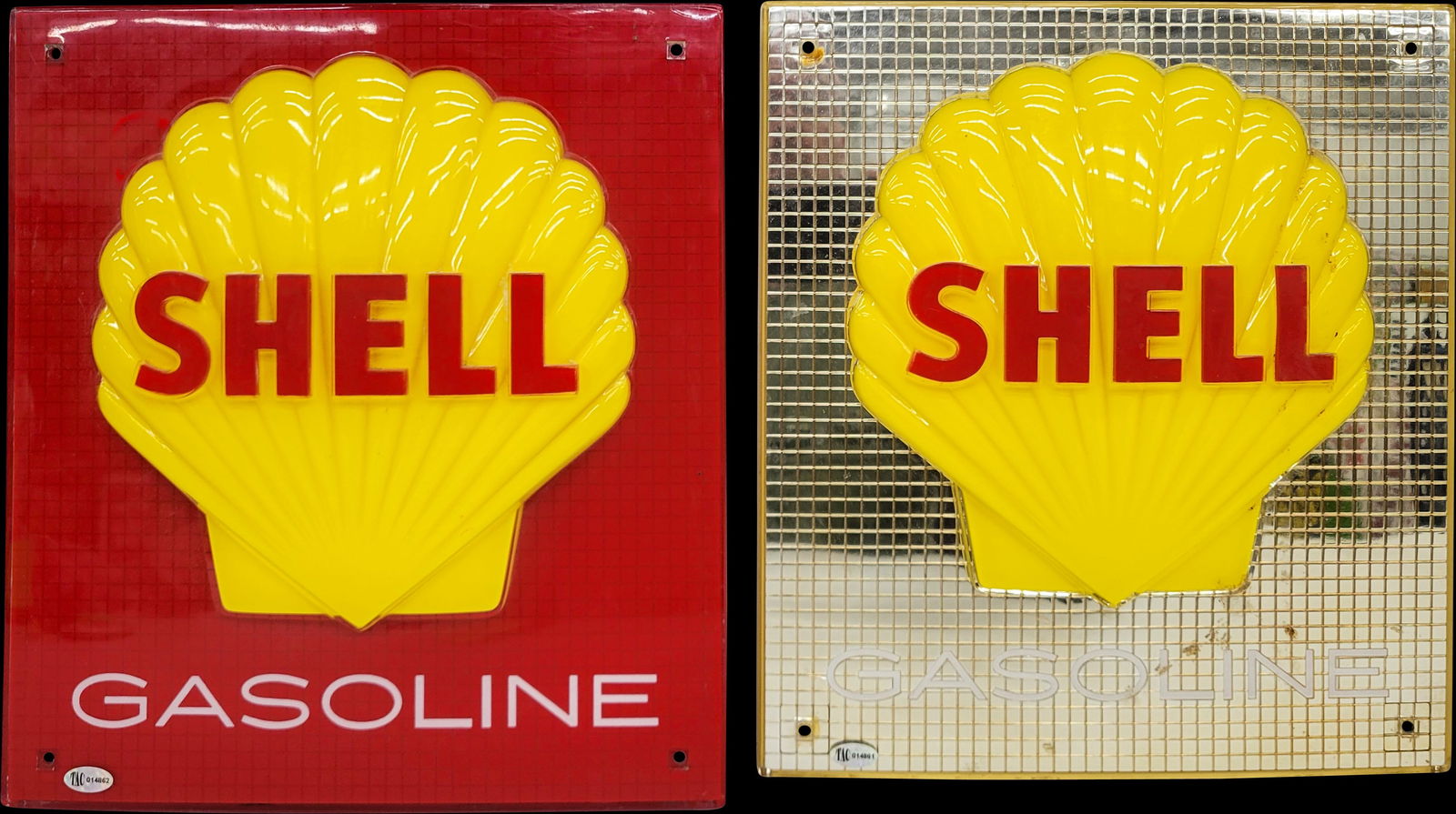 Lot of 2 Shell Gasoline Embossed Pump Plate Signs TAC (1 of 2)