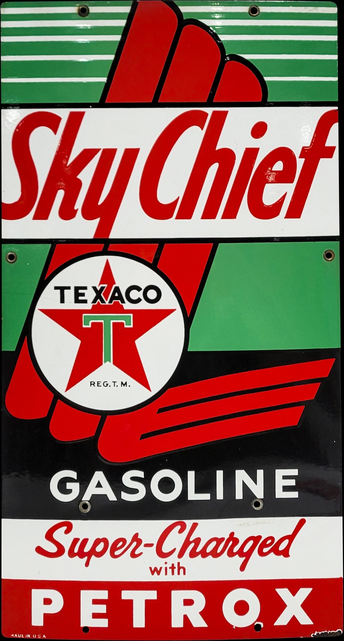Texaco Sky Chief Gasoline With Petrox Porcelain Pump Plate Sign (1 of 2)