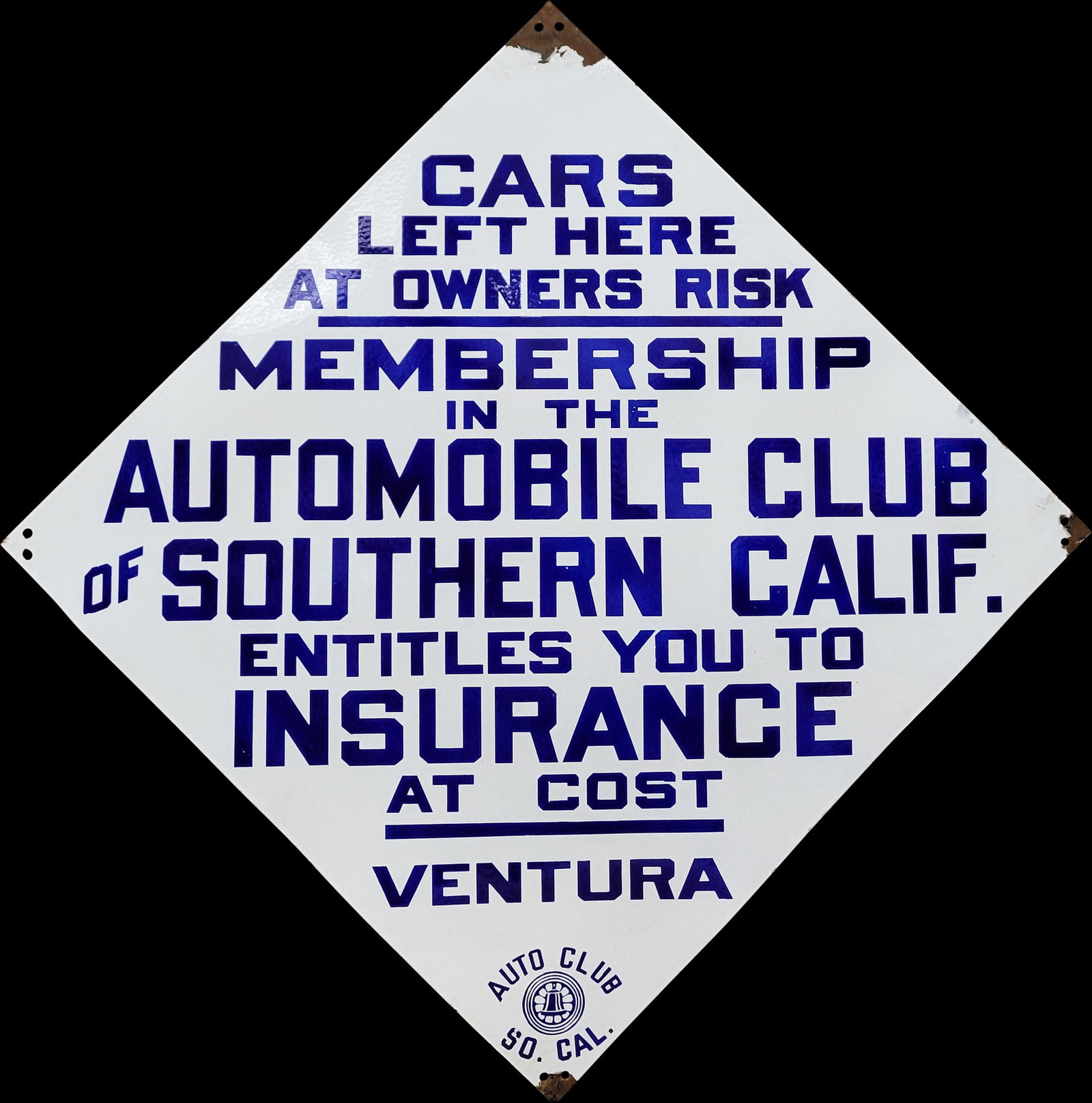 Automobile Club of Southern California Ventura Single Sided Porcelain Sign (1 of 2)