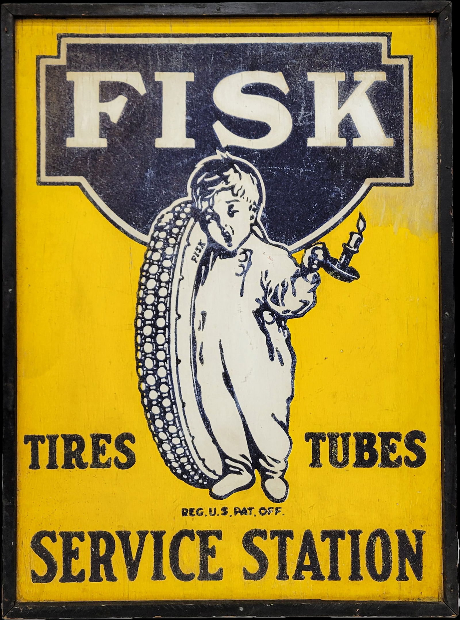 Fisk Tires and Tubes Service Station Single Sided Wooden Smaltz Sign (1 of 2)