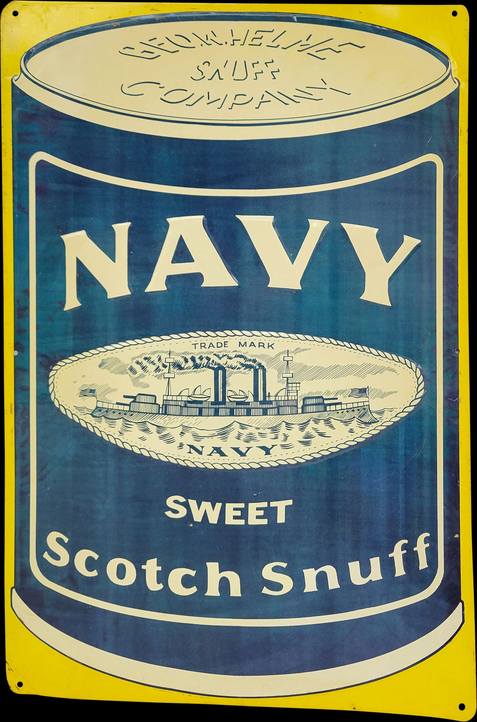 Navy Snuff Embossed Single Sided Tin Sign NOS (1 of 2)