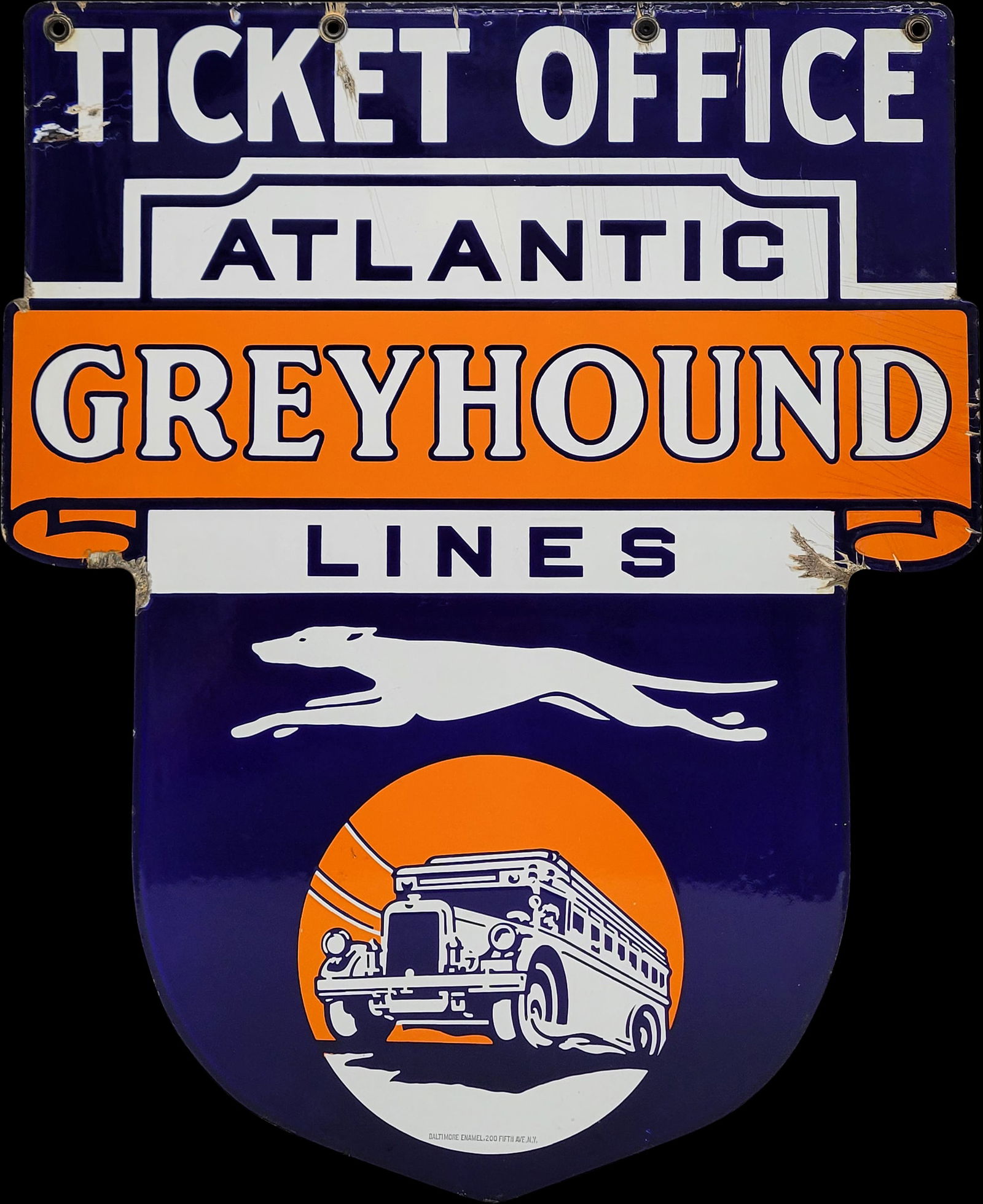 Greyhound Atlantic Lines Ticket Office Double Sided Porcelain Sign (1 of 2)