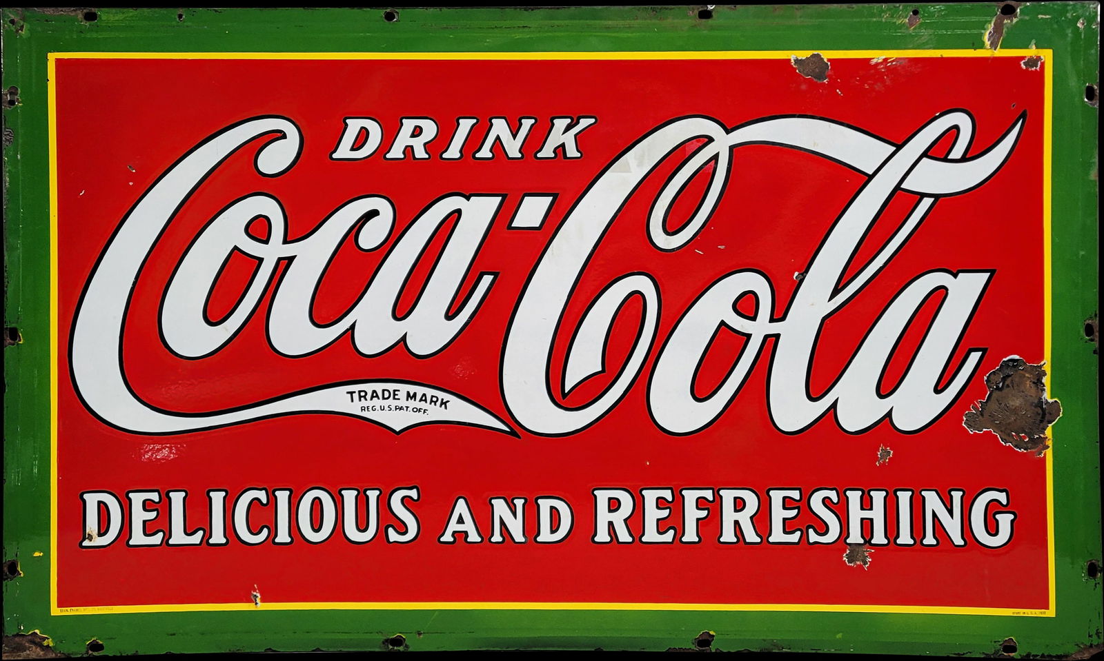 Drink Coca Cola Delicious and Refreshing Double Sided Porcelain Sign (1 of 3)