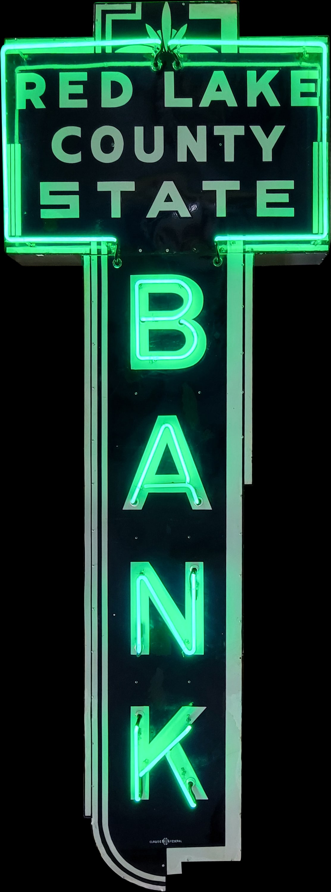 Huge Red Lake State Bank Vertical Porcelain Neon Sign (1 of 3)
