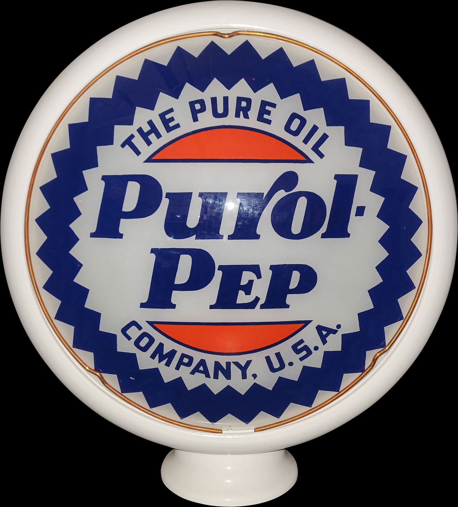 Purol Pep The Pure Oil Company 15" Complete Gas Pump Globe w/ HP Metal Body (1 of 2)